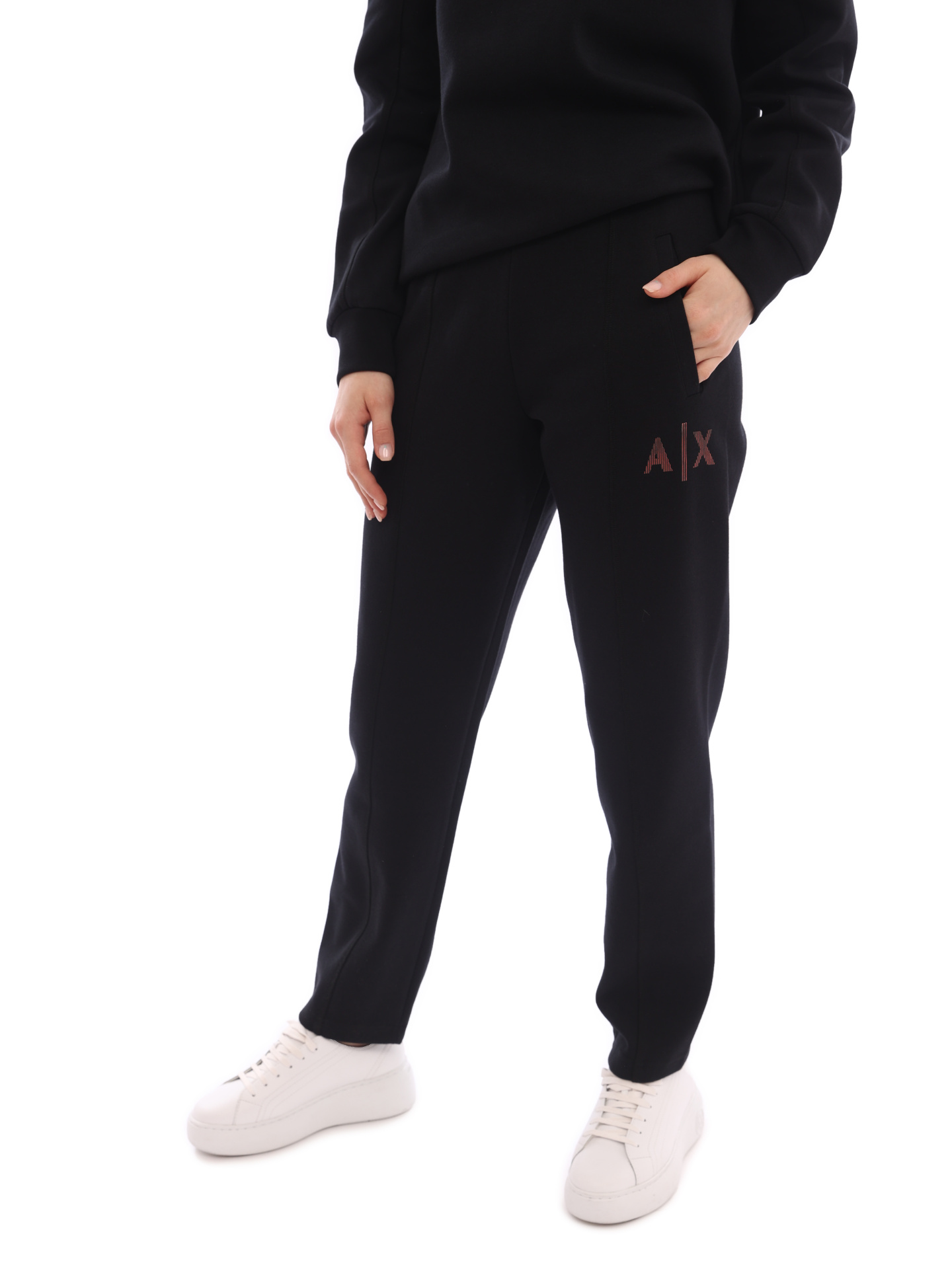 Брюки спортивные Armani Exchange 3LYP79 YJ9UZ 1200 черные женские со стрелками — купить в интернет-магазине Verdistore