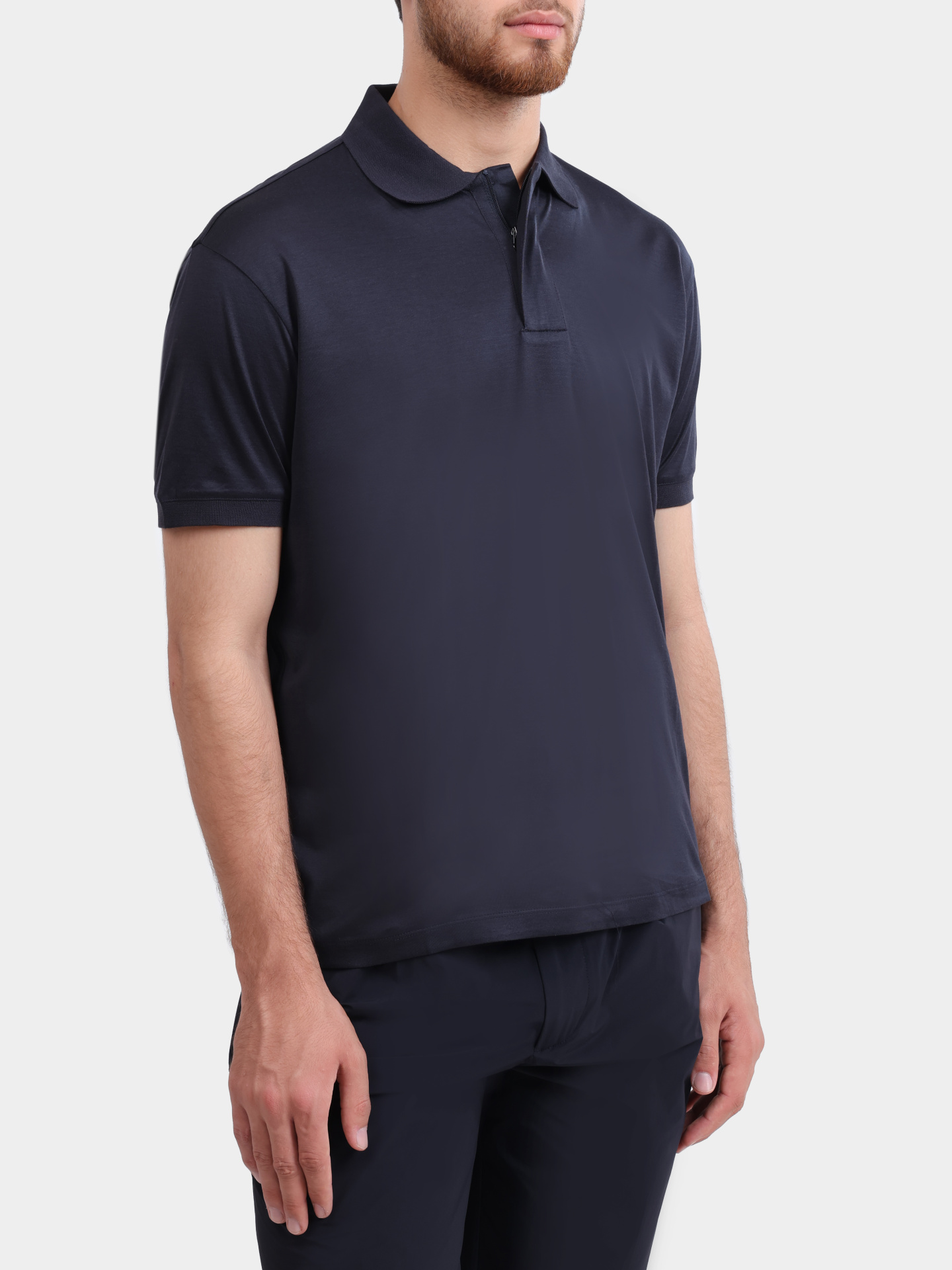 Поло Emporio Armani EM005492 AF24839 UB118 темно-синее мужское на молнии — купить в интернет-магазине Verdistore
