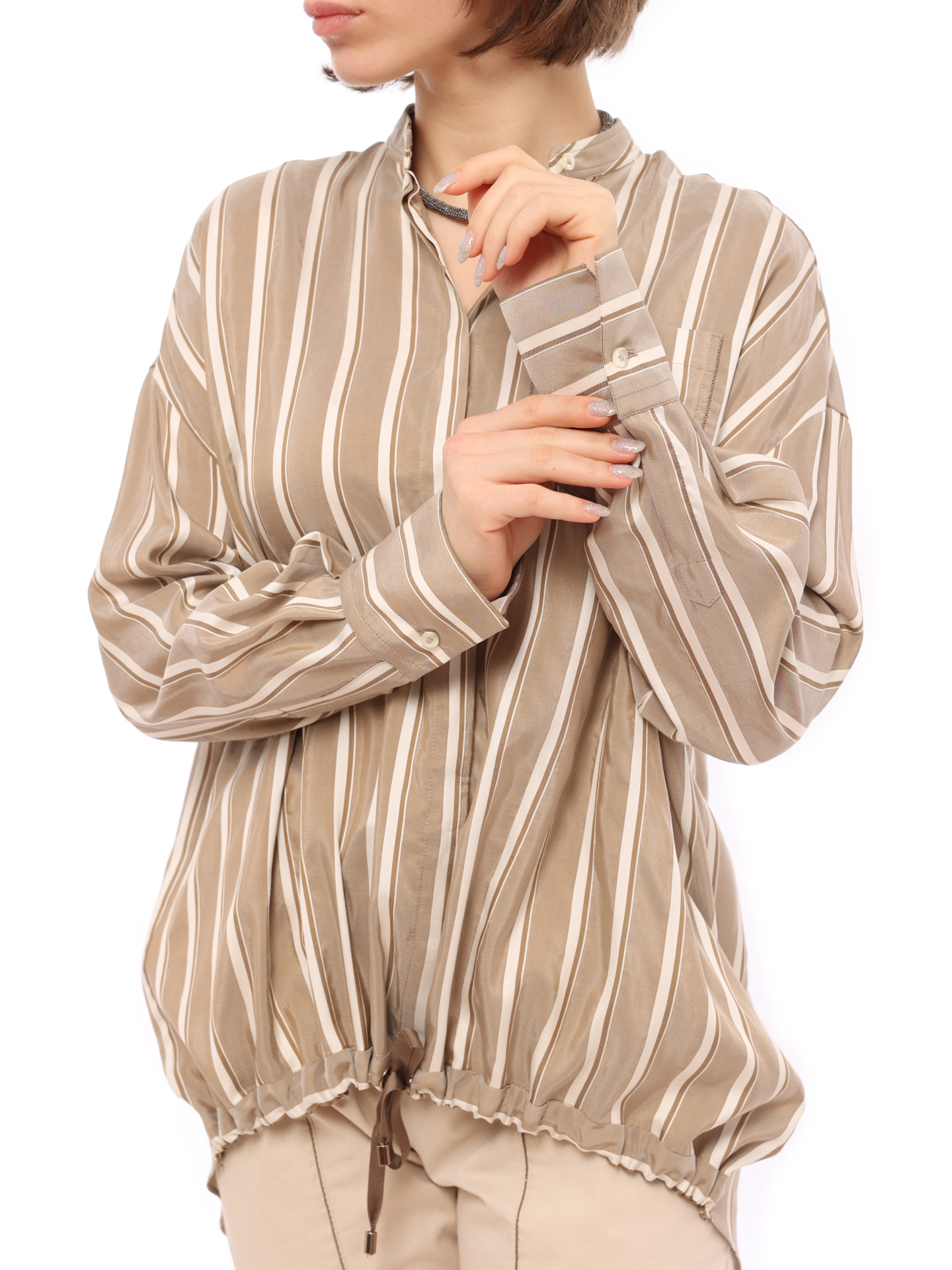 Рубашка Brunello Cucinelli MH928NI506 шелковая женская в полоску — купить в интернет-магазине Verdistore