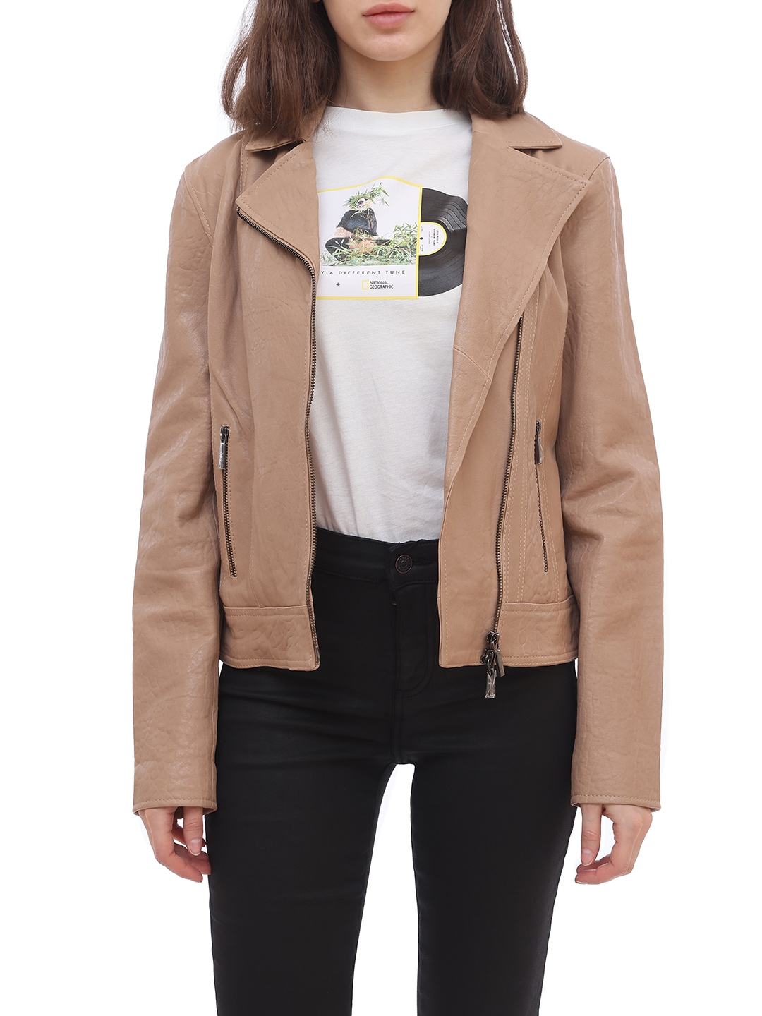 Куртка Armani Exchange 6ZYB50 бежевая женская из кожи — купить в интернет-магазине Verdistore