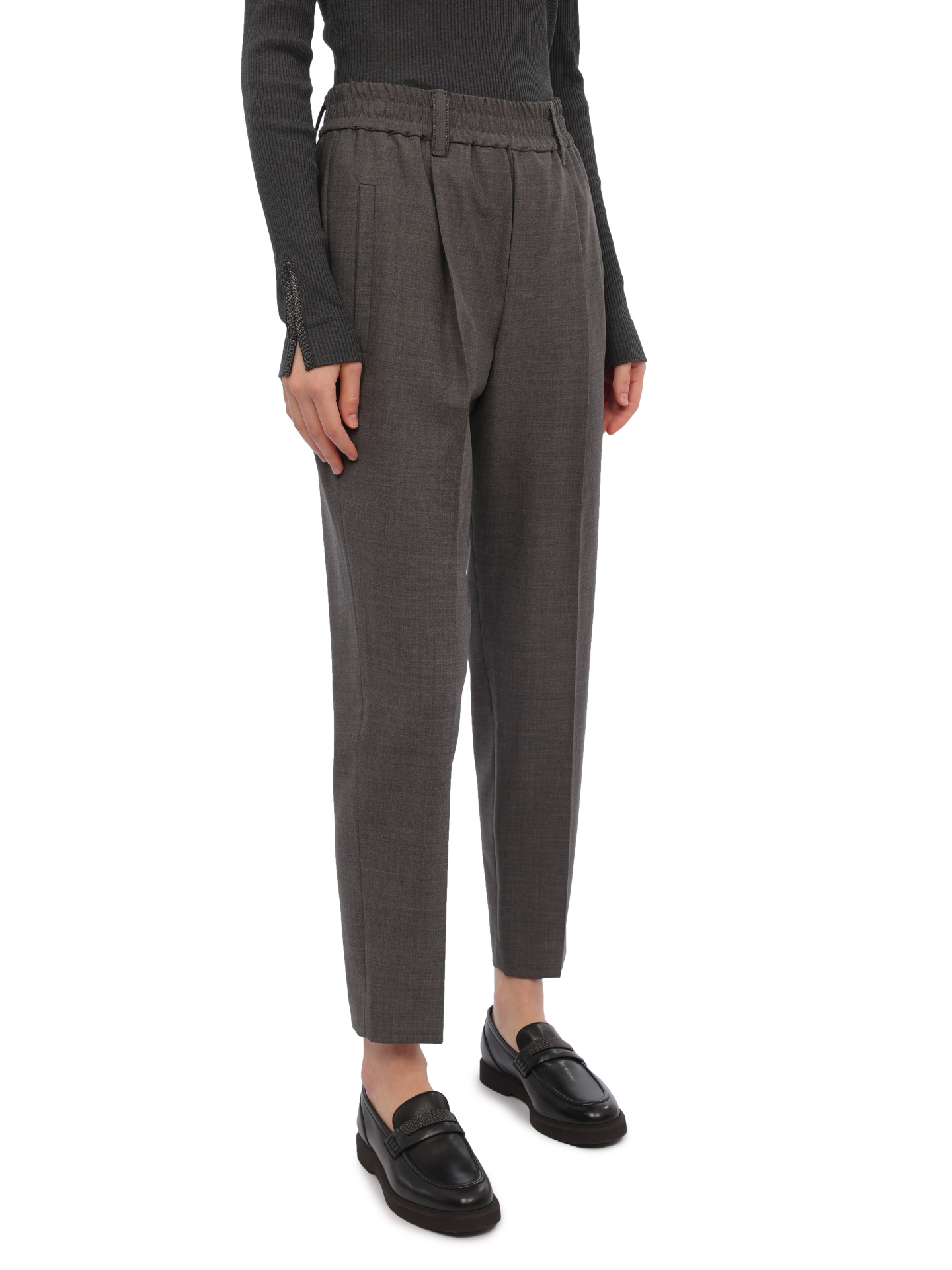 Брюки Brunello Cucinelli M0W07B1031 C010 серые женские из шерсти — купить в интернет-магазине Verdistore