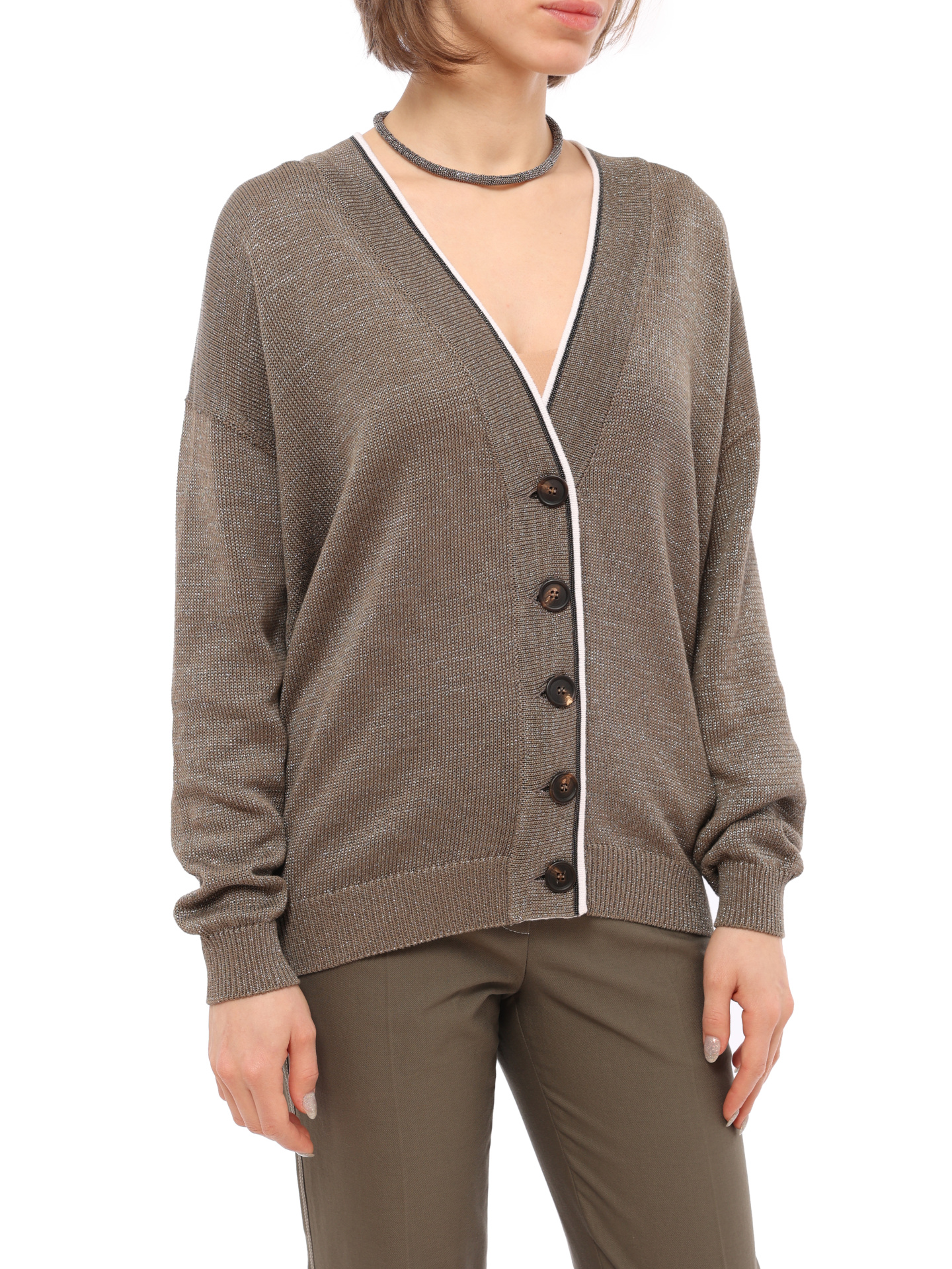 Кардиган Brunello Cucinelli M74767406 CE821 коричневый женский из хлопка — купить в интернет-магазине Verdistore