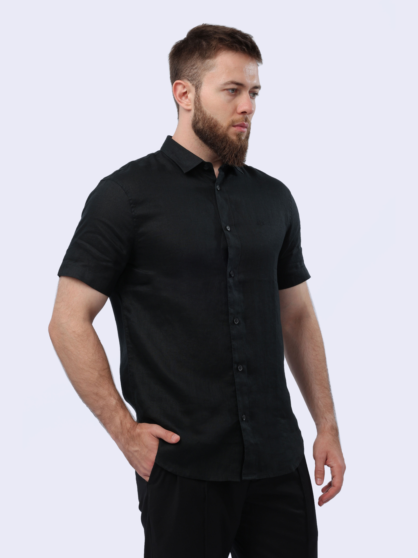 Рубашка Armani Exchange 8NZC67 ZNCFZ 1200 льняная мужская с коротким рукавом — купить в интернет-магазине Verdistore