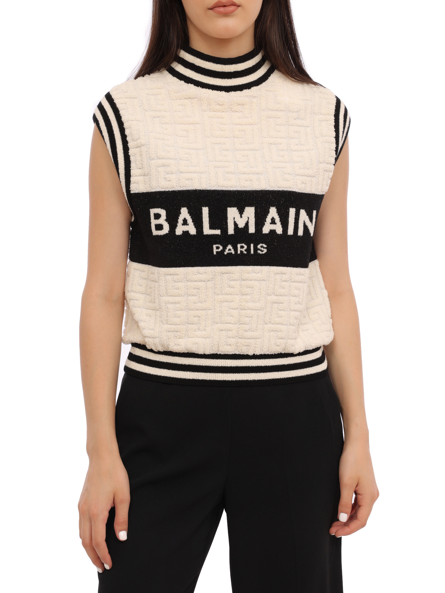 Жилет Balmain BF1AB355KE95 GKP трикотажный женский с логотипом — купить в интернет-магазине Verdistore