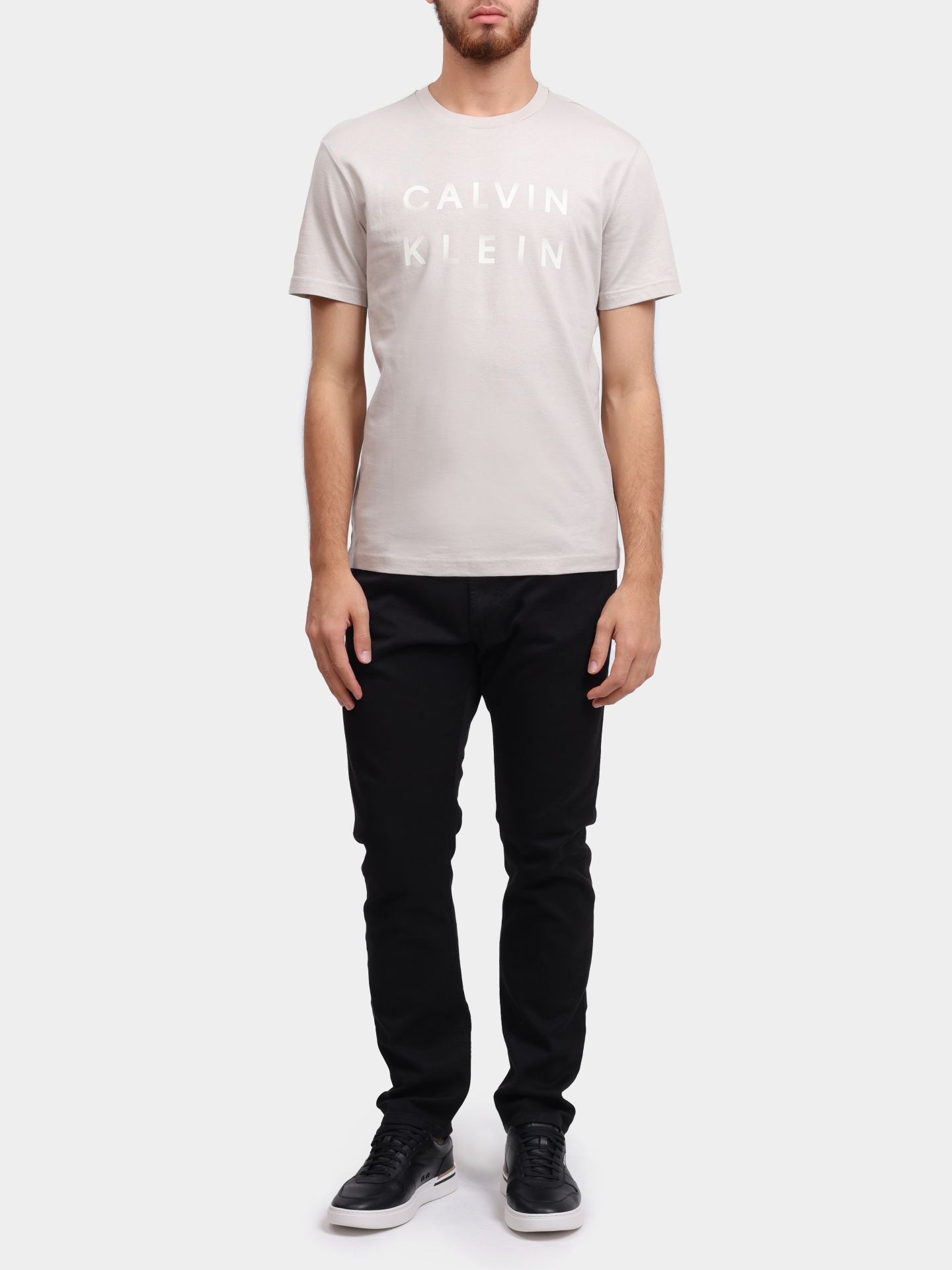 Футболка Calvin Klein K10K114156 PE0 бежевая мужская с логотипом — купить в интернет-магазине Verdistore