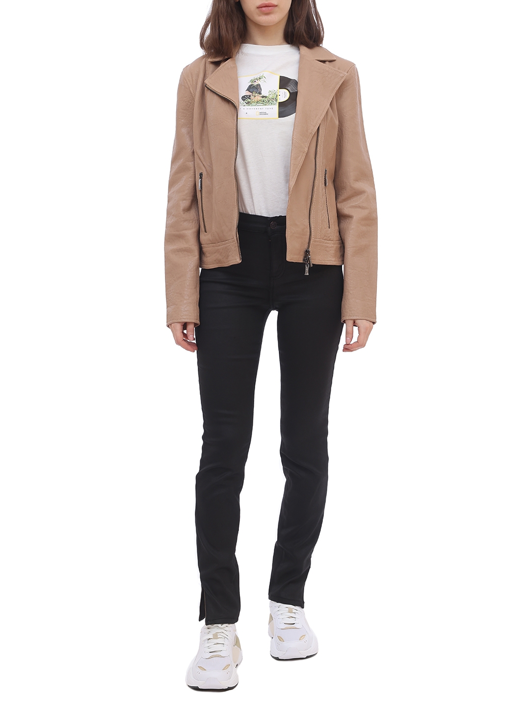 Куртка Armani Exchange 6ZYB50 бежевая женская из кожи — купить в интернет-магазине Verdistore