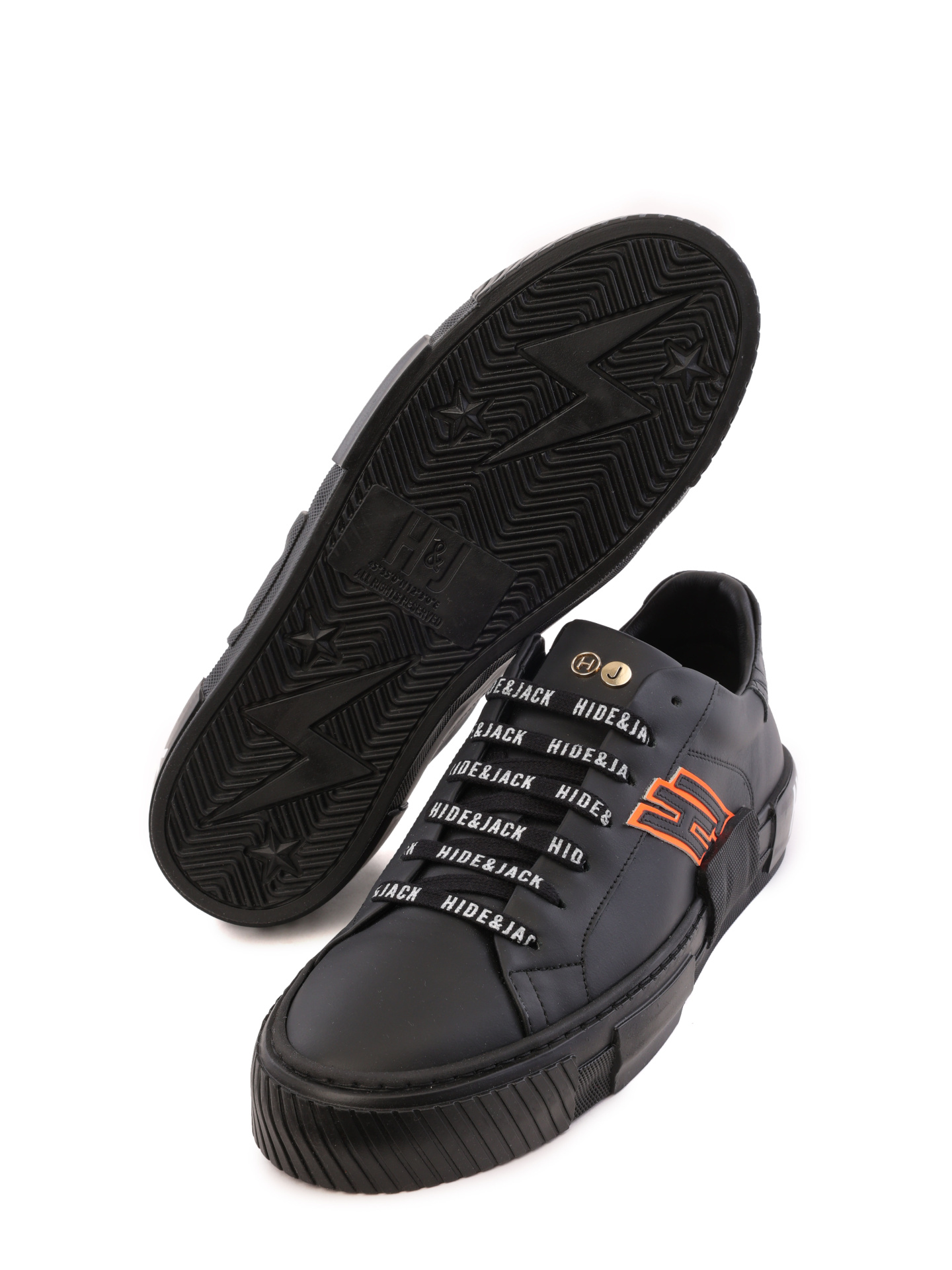 Кеды черные кожаные с оранжевыми и белыми вставками — купить в интернет-магазине Verdistore