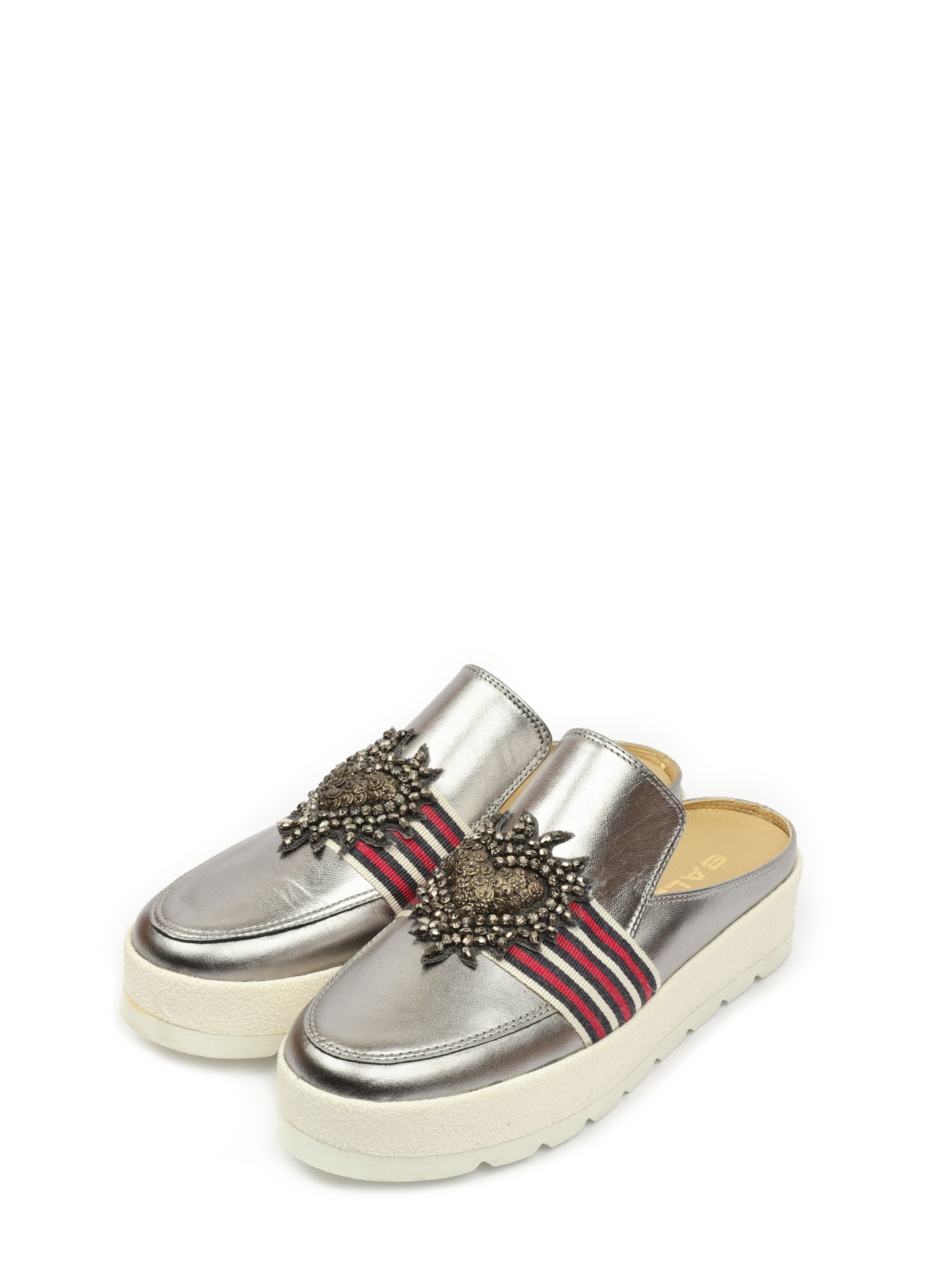 Слипоны Baldan ESP 271 серебристые женские с отделкой из страз — купить в интернет-магазине Verdistore