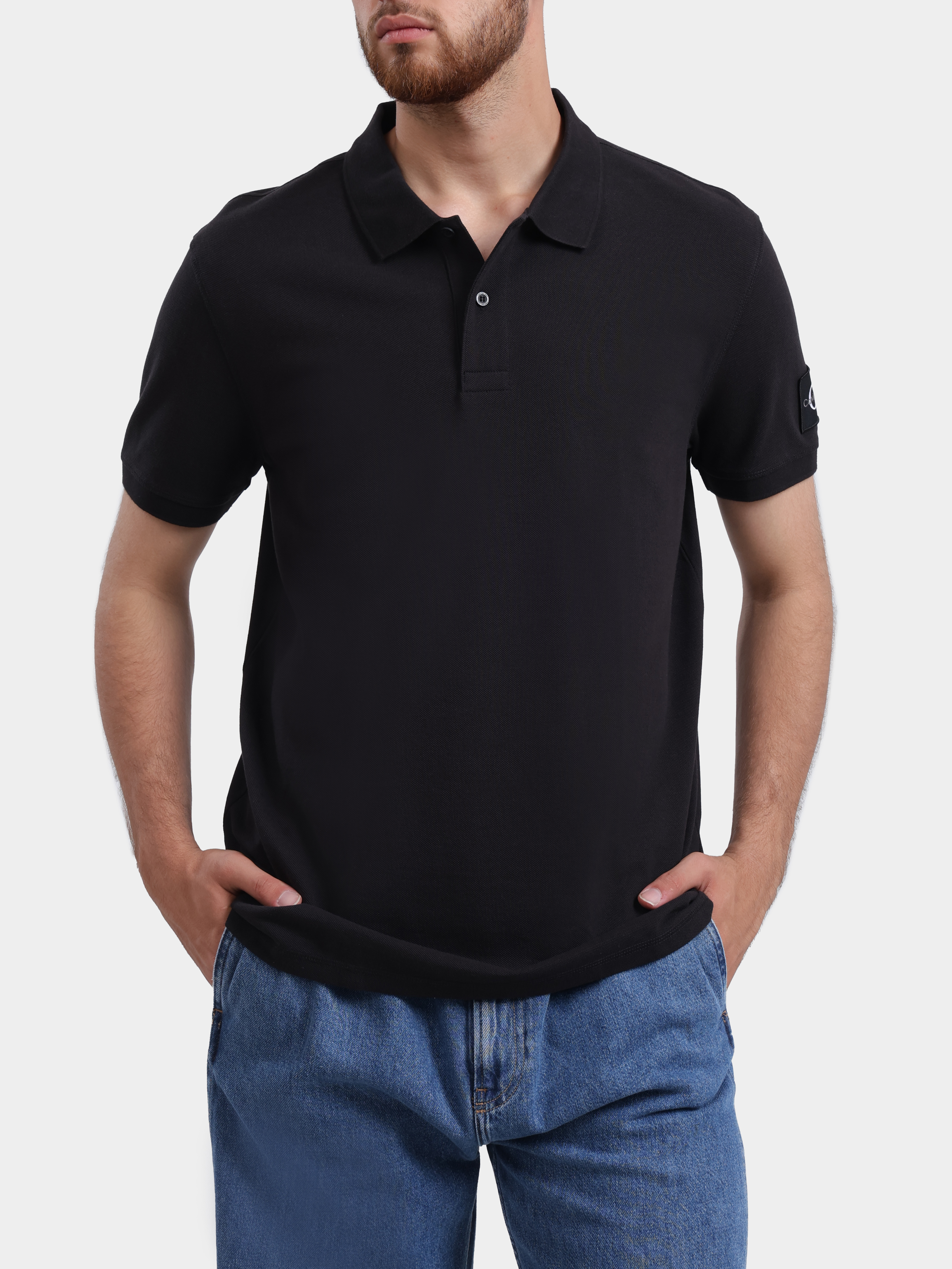 Поло Calvin Klein Jeans J30J323394 BEH черное мужское из хлопка — купить в интернет-магазине Verdistore