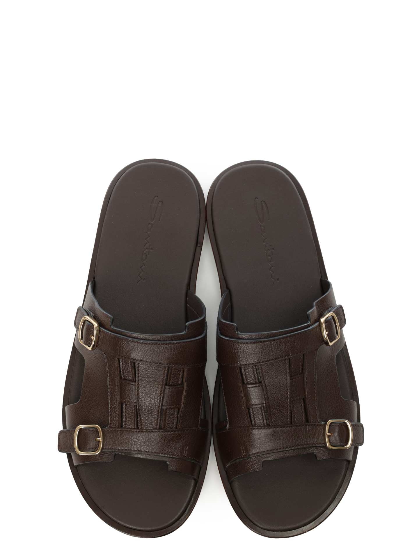 Шлепанцы кожаные коричневые с ремнями — купить в интернет-магазине Verdistore
