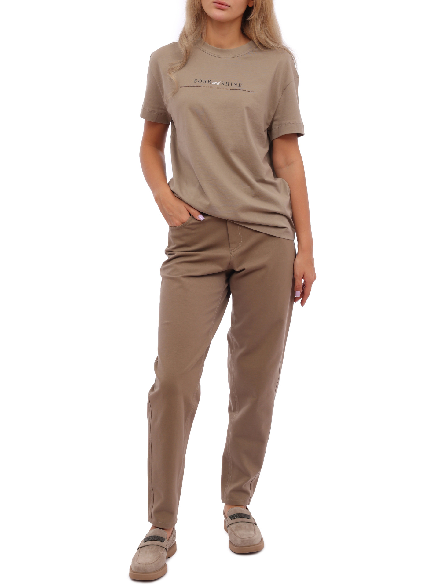 Футболка Brunello Cucinelli M0A45BF610 C8909 бежевая женская из хлопка — купить в интернет-магазине Verdistore