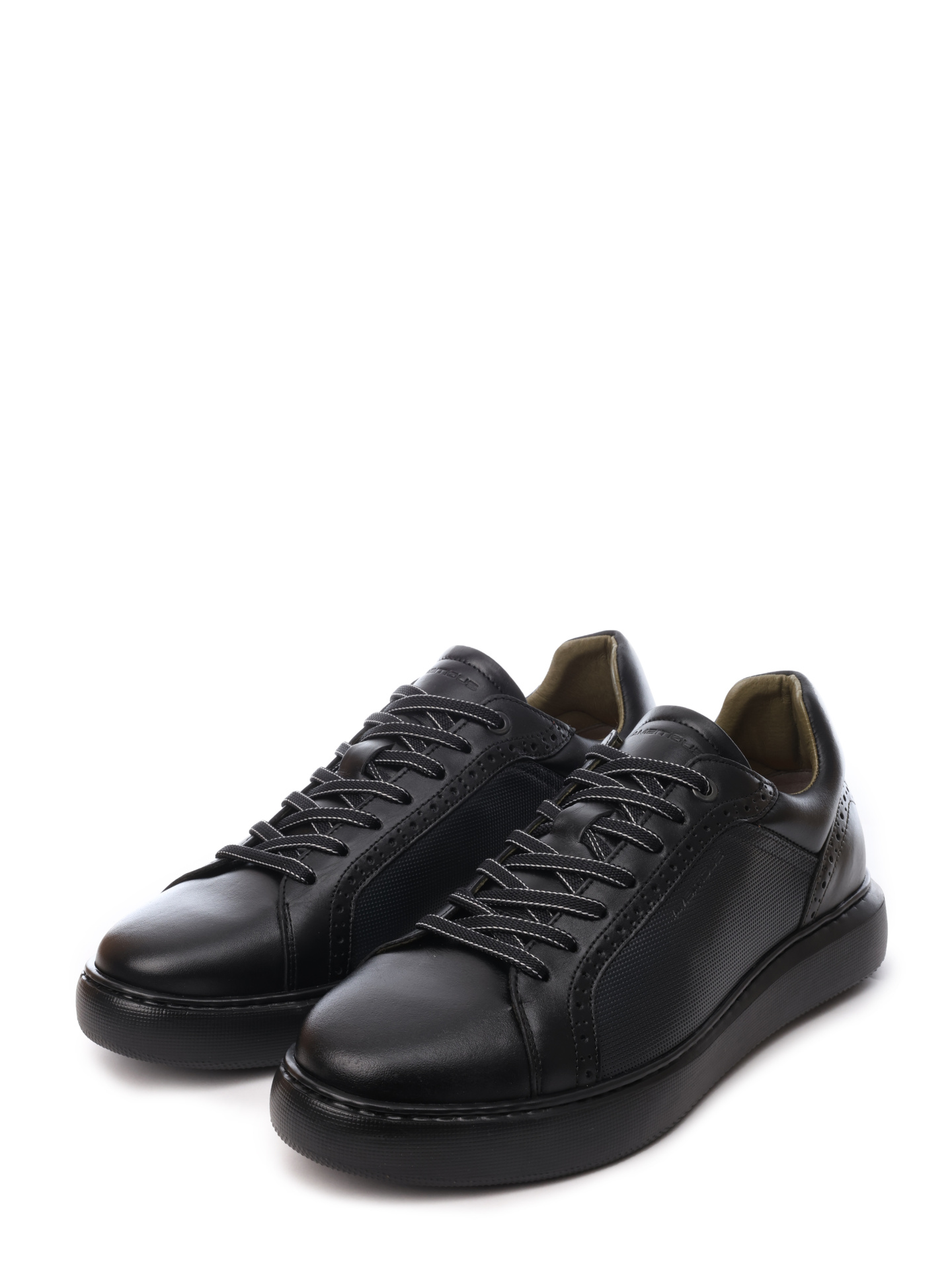 Кеды Ambitious 12500-6810AM черные кожаные с перфорацией — купить в интернет-магазине Verdistore