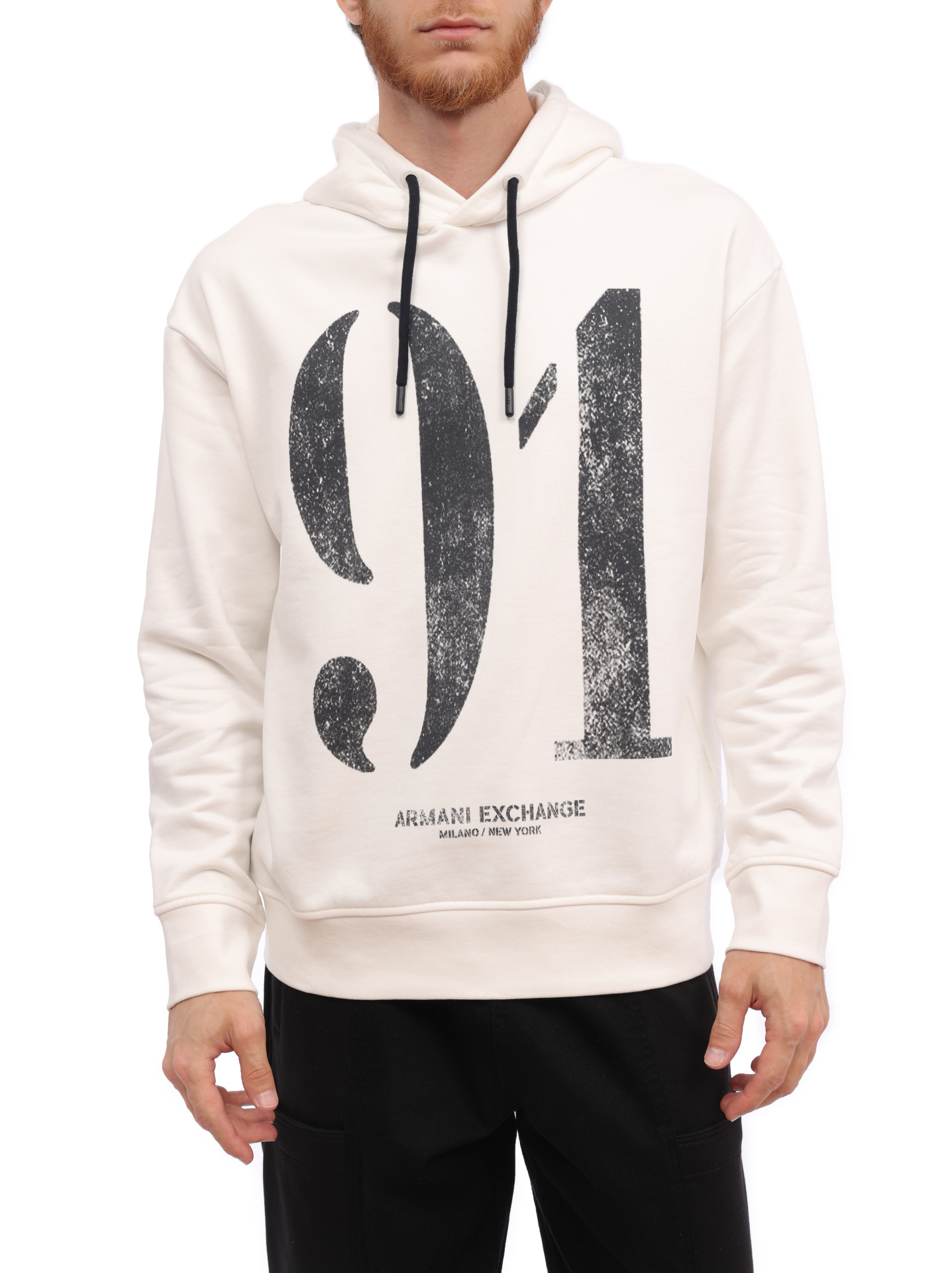 Худи Armani Exchange 6RZM01 ZJ4XZ 1116 белое мужское из хлопка — купить в интернет-магазине Verdistore