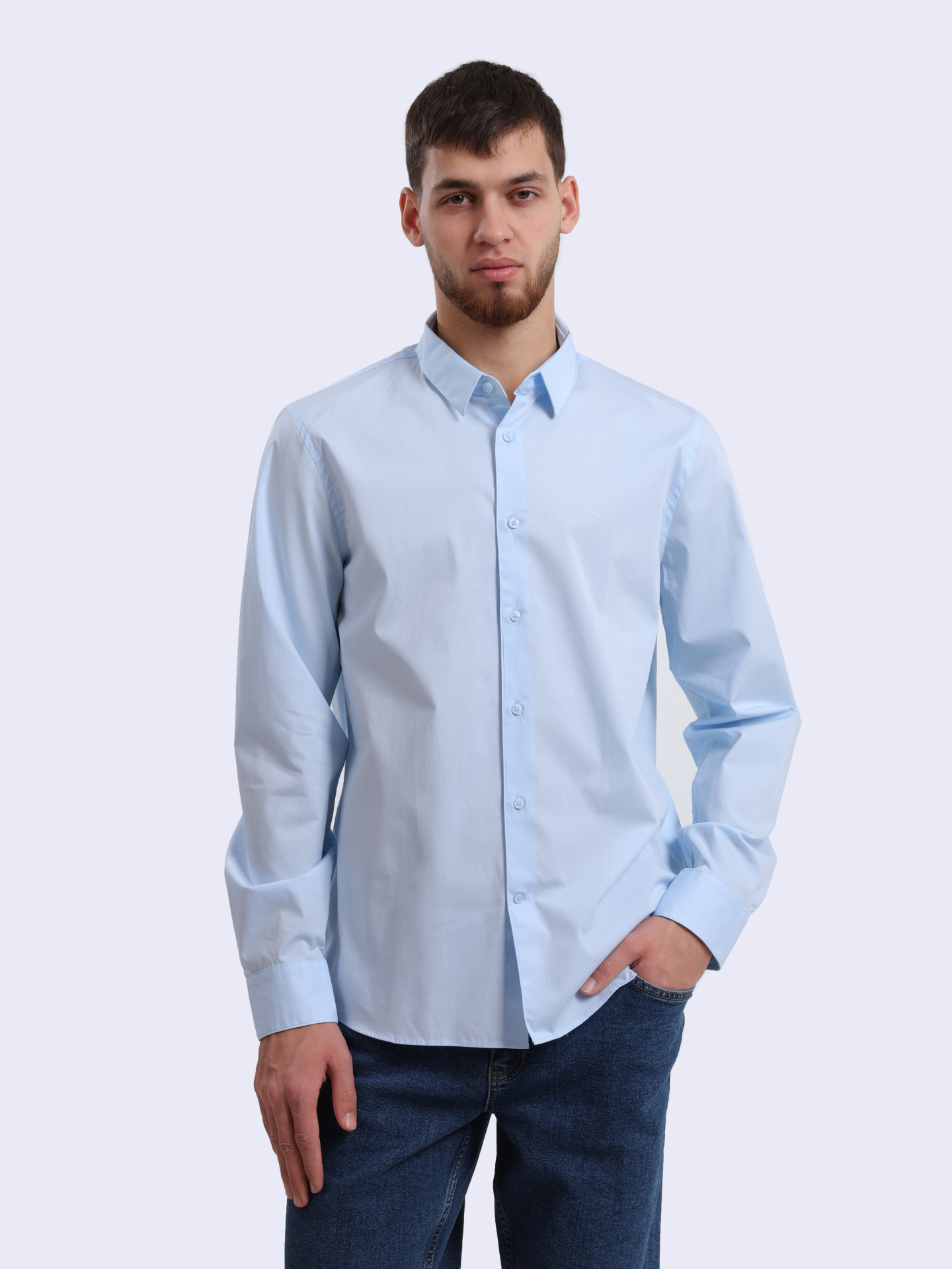 Рубашка Calvin Klein K10K110856 голубая мужская из хлопка — купить в интернет-магазине Verdistore