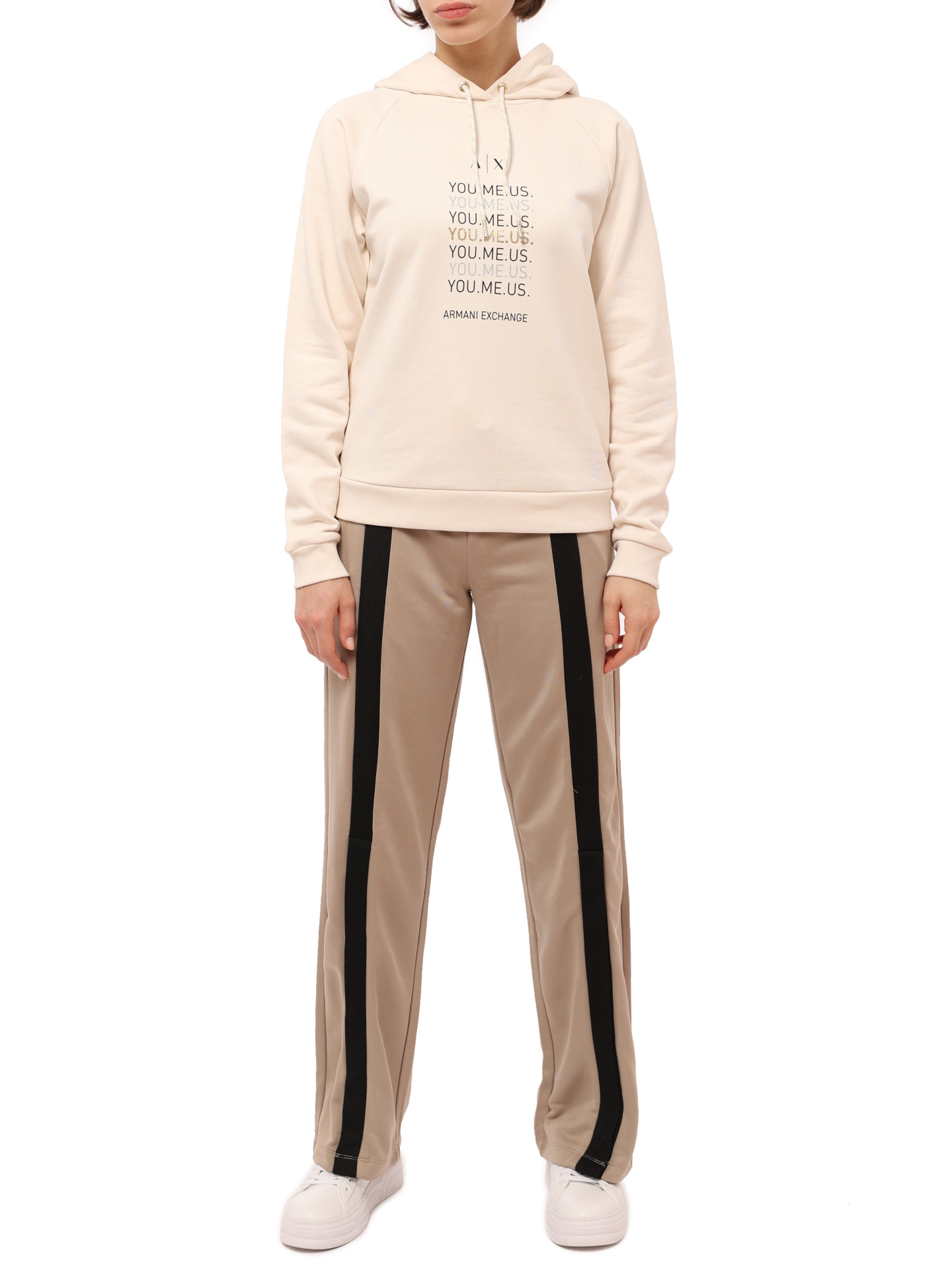 картинка Брюки Armani Exchange 6LYP85 YJ5WZ 91AC бежевые женские с контрастными вставками от магазина Verdistore
