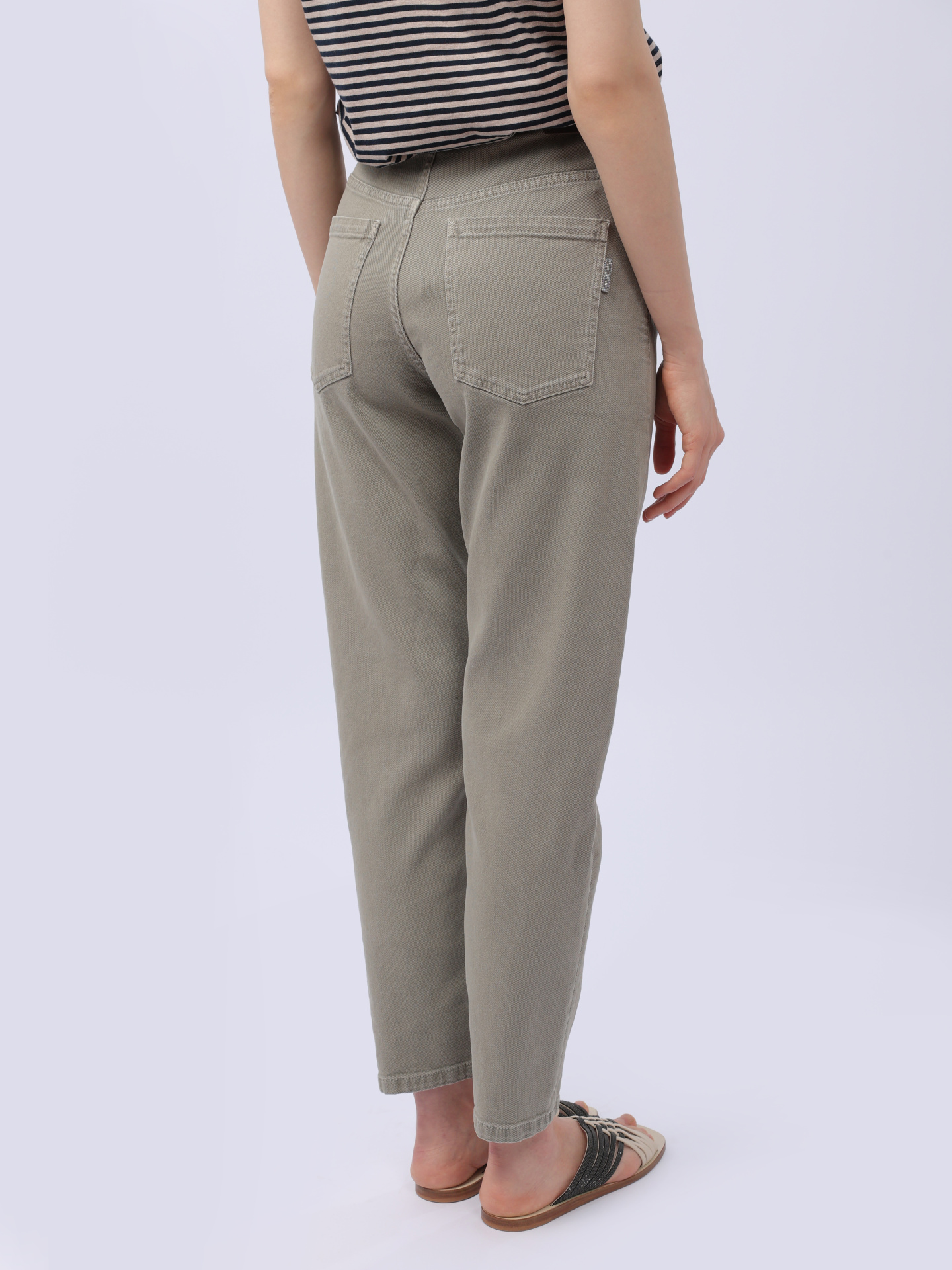 Брюки Brunello Cucinelli MB057B1052 C8964 оливковые женские из денима — купить в интернет-магазине Verdistore