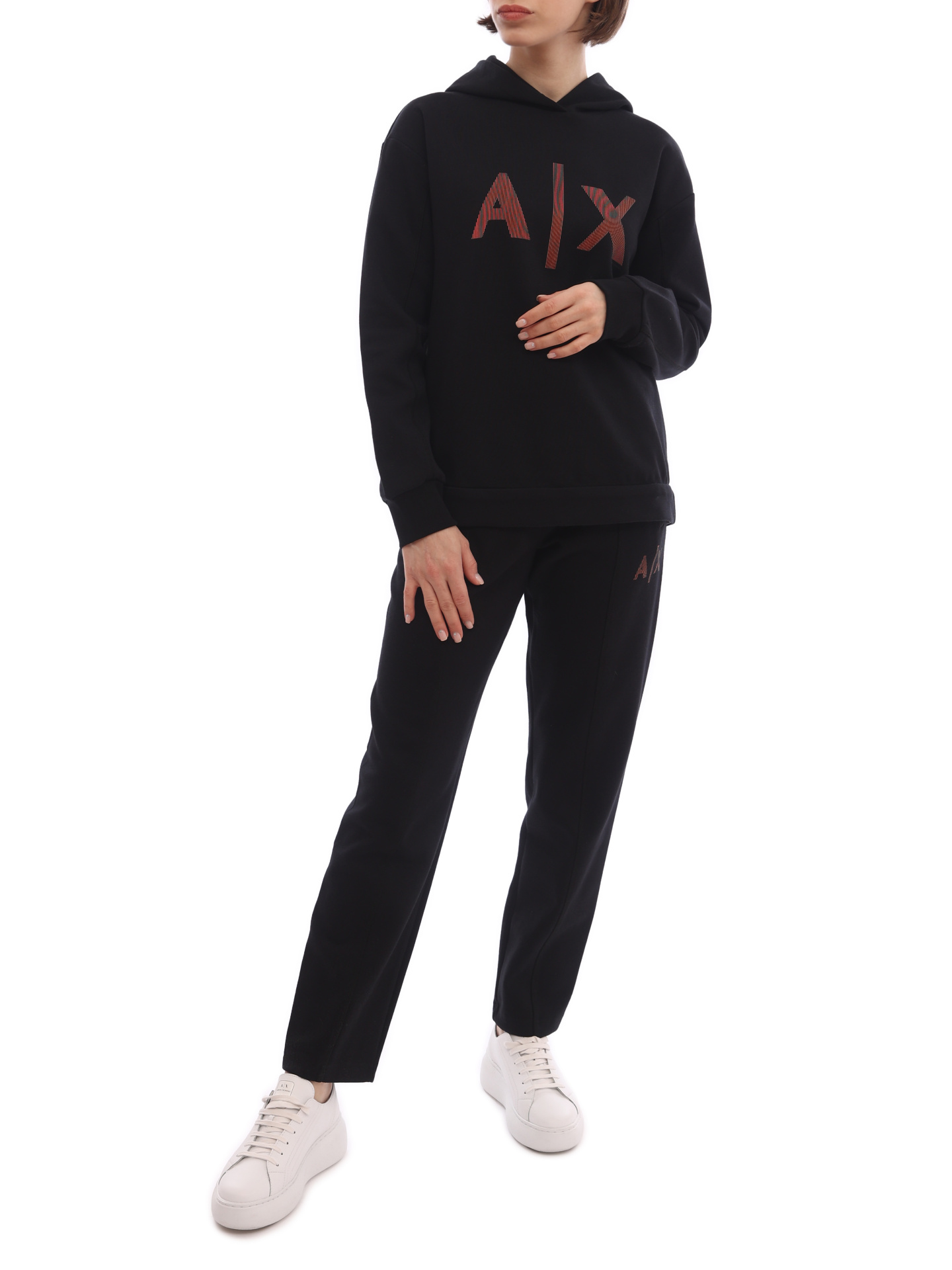 Брюки спортивные Armani Exchange 3LYP79 YJ9UZ 1200 черные женские со стрелками — купить в интернет-магазине Verdistore