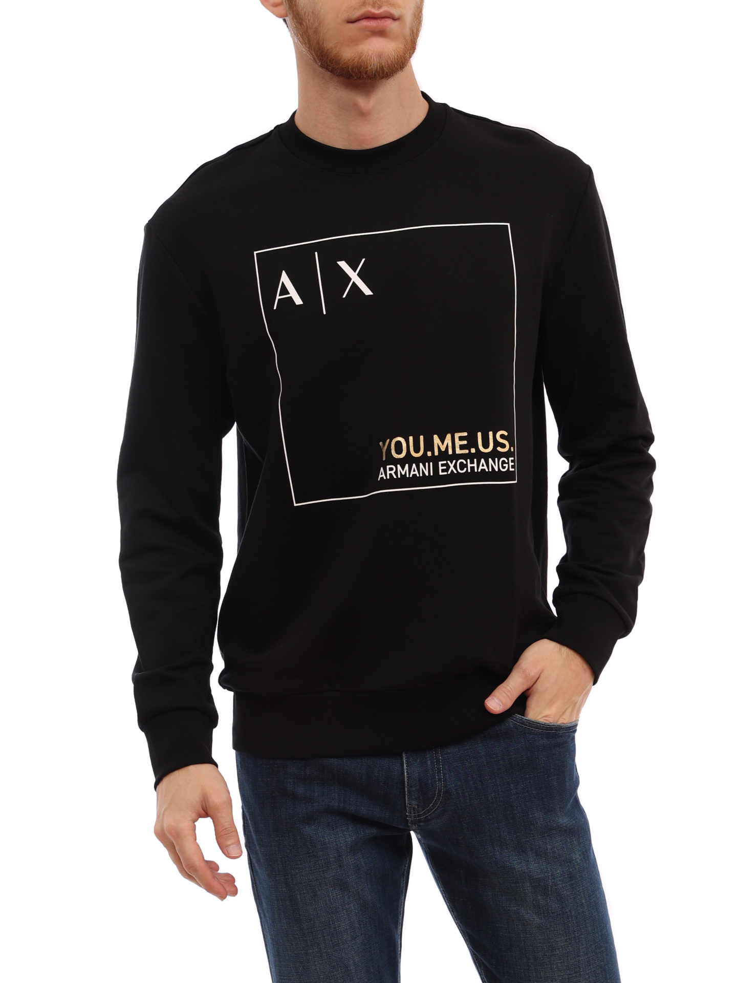 Свитшот Armani Exchange 6LZMAY ZJFAZ 1200 черный мужской с логотипом — купить в интернет-магазине Verdistore