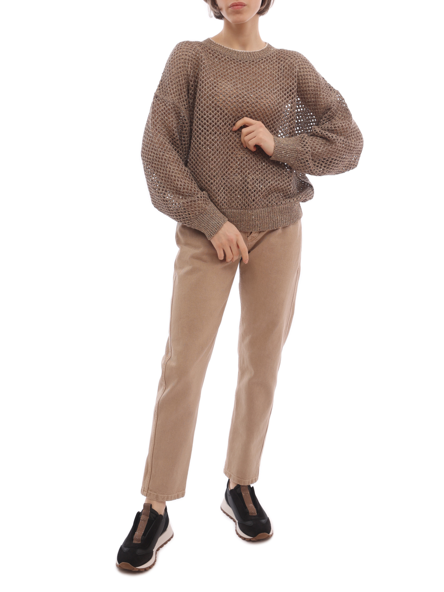 Джинсы Brunello Cucinelli MB030P5715 C8617 бежевые женские на пуговицах — купить в интернет-магазине Verdistore