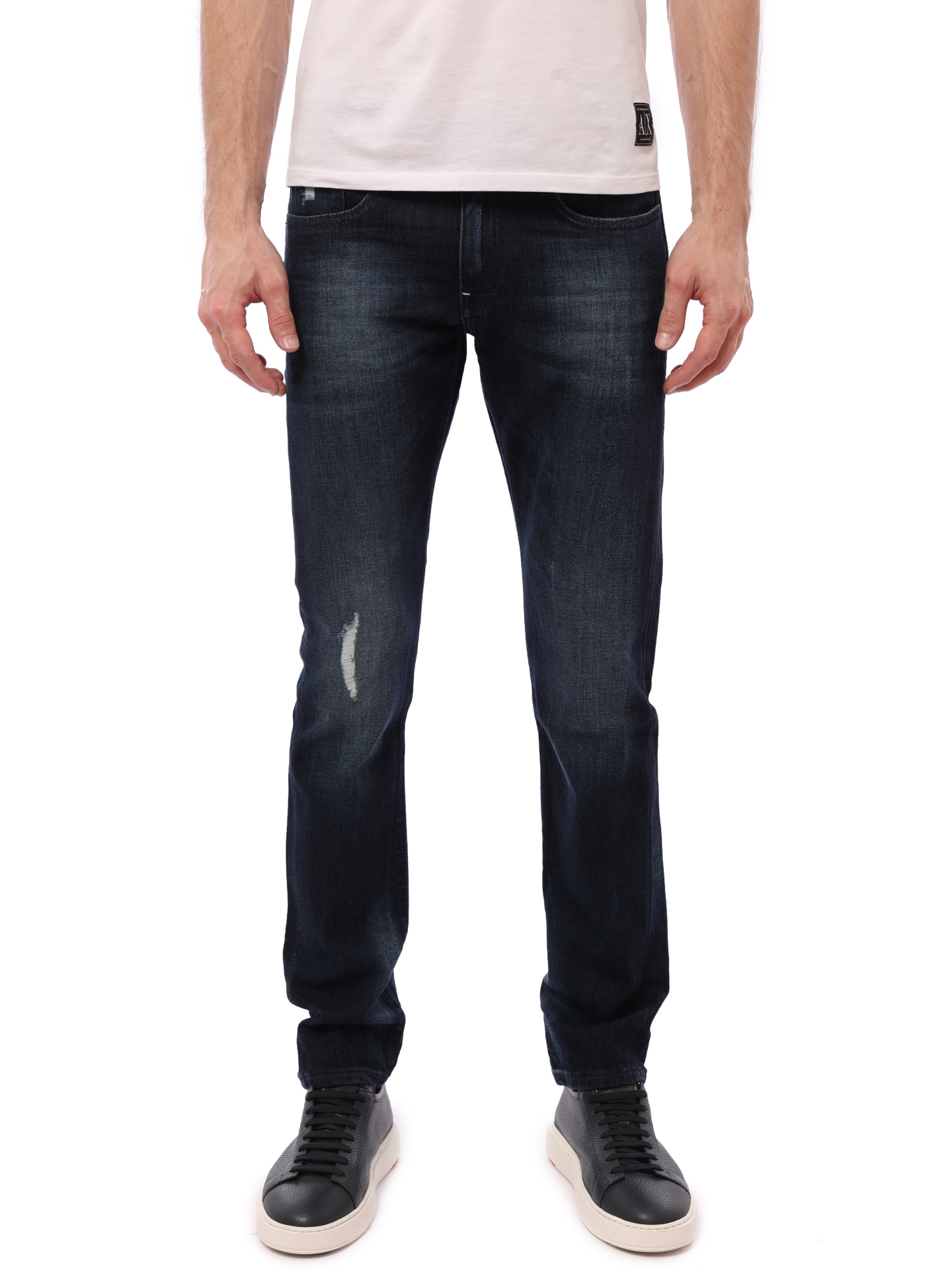 Джинсы Armani Exchange 6ZZJ13 Z1DHZ темно-синие мужские с потёртостями — купить в интернет-магазине Verdistore