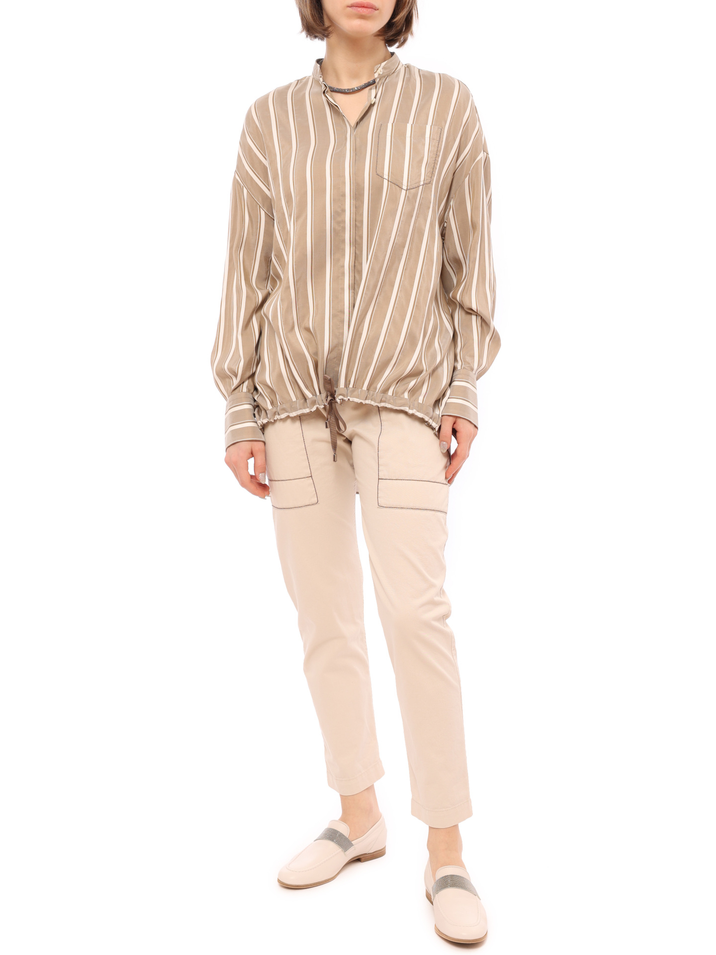 Брюки Brunello Cucinelli MH116P5521 C2430 светло-бежевые женские — купить в интернет-магазине Verdistore