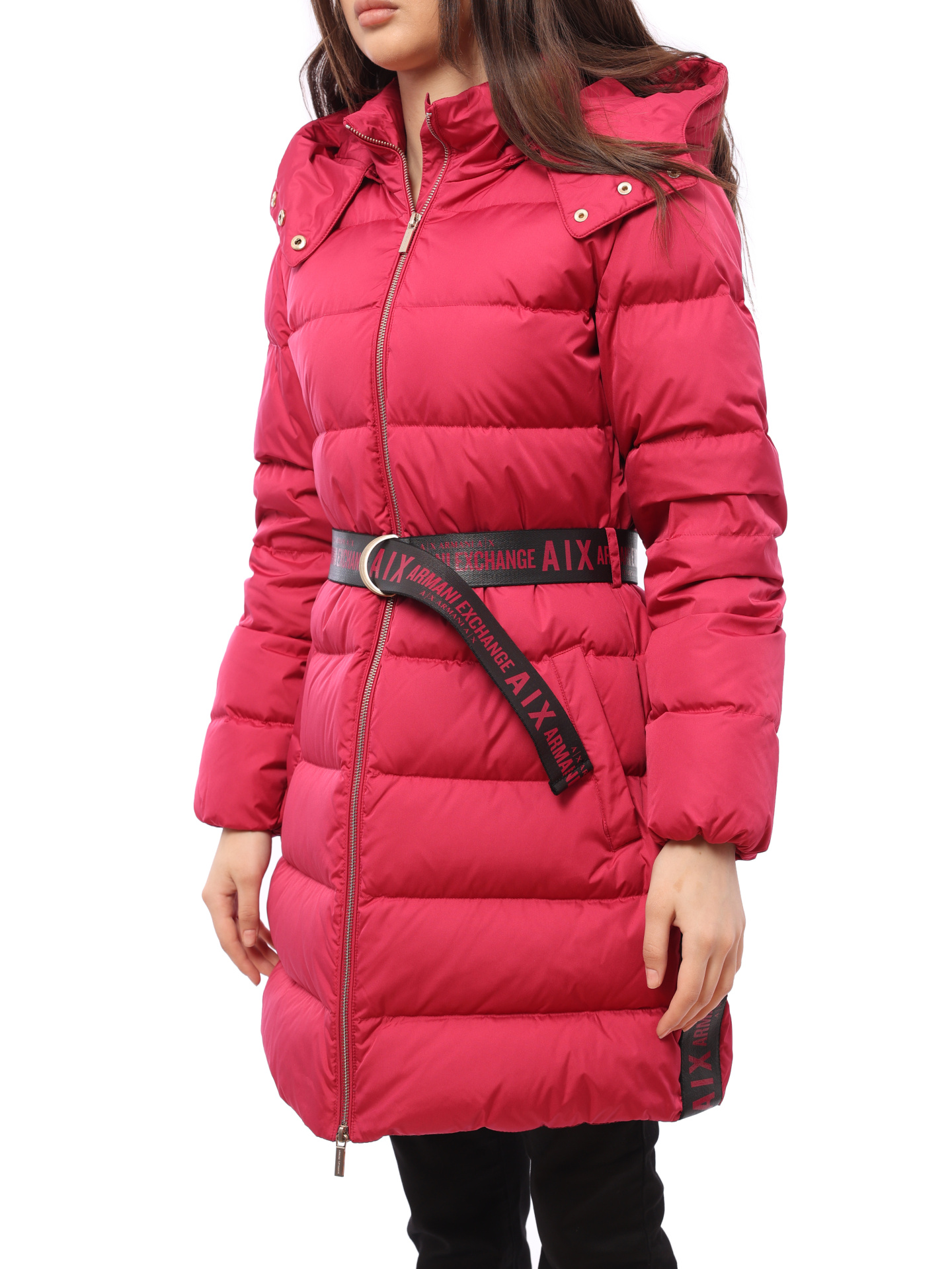 Пуховик Armani Exchange 6GYK09 фуксия женский с поясом — купить в интернет-магазине Verdistore