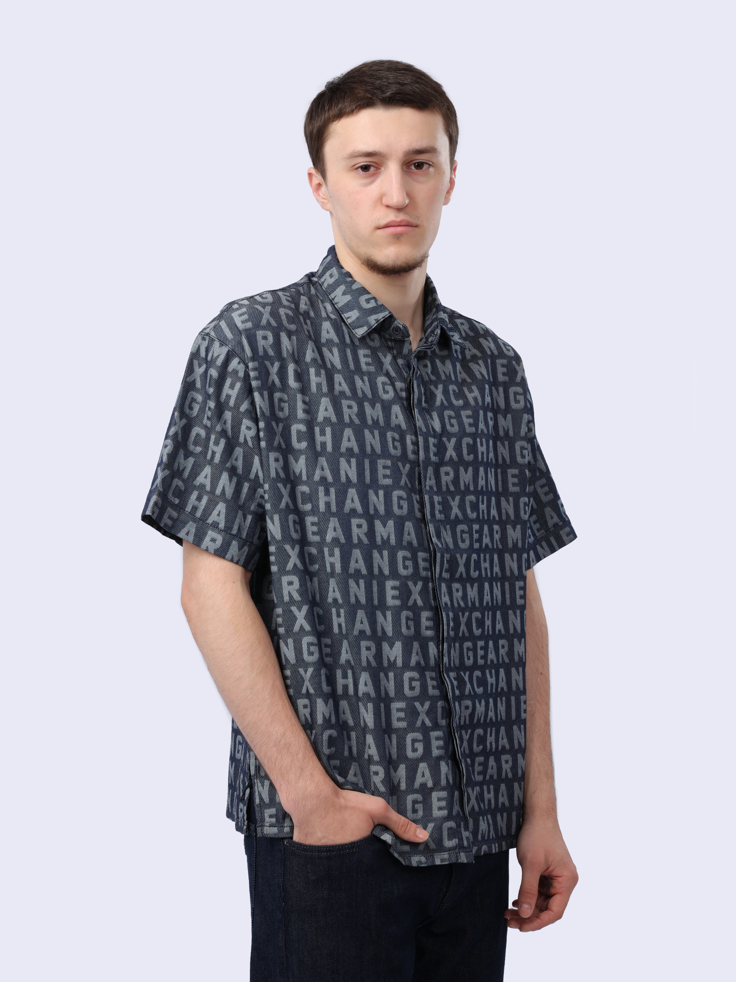 Рубашка Armani Exchange 3DZCD4 Z1WAZ 05HC комбинированная мужская с коротким рукавом — купить в интернет-магазине Verdistore