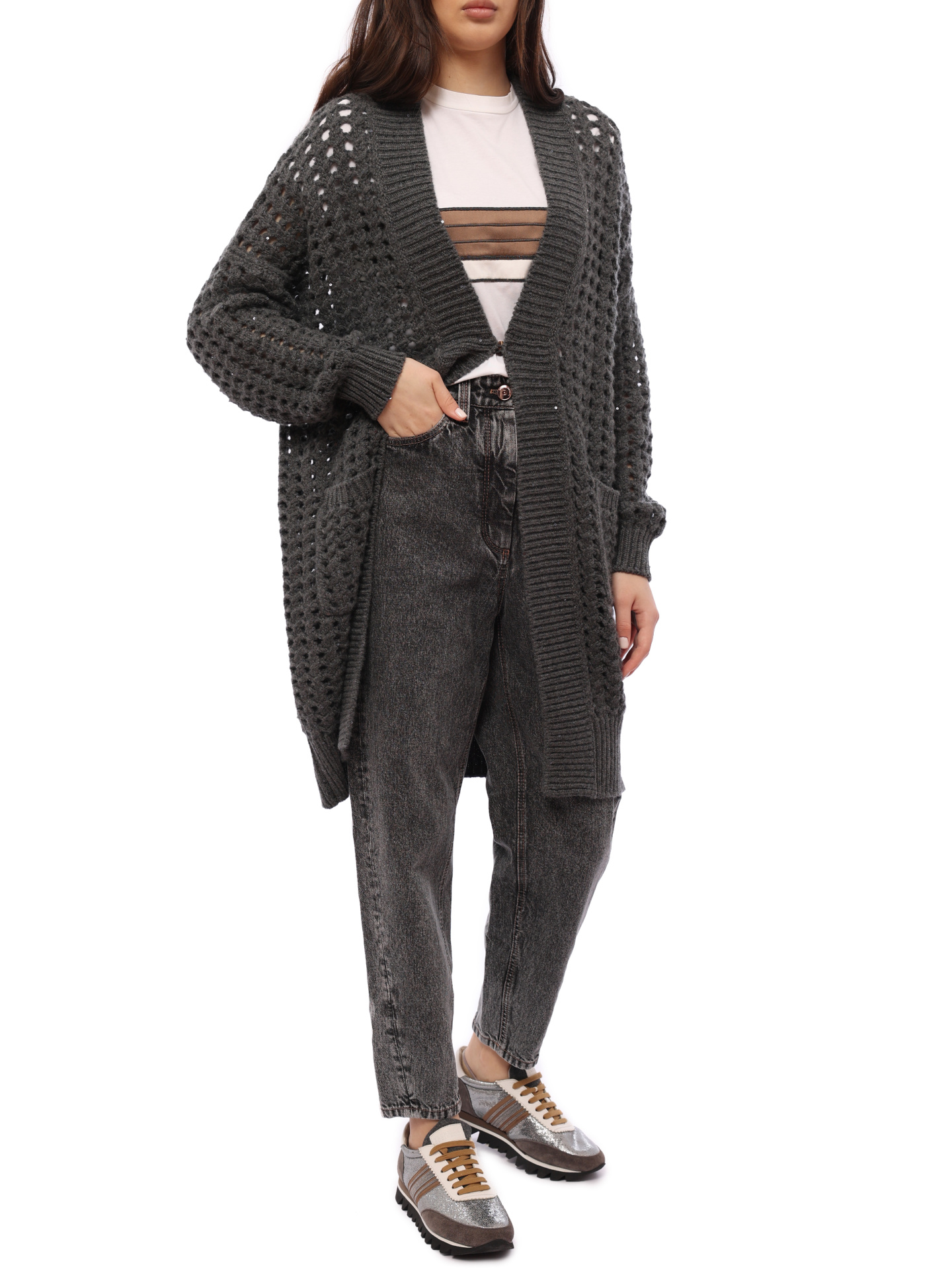 Кардиган Brunello Cucinelli M32364516 CJ079 удлиненный женский — купить в интернет-магазине Verdistore