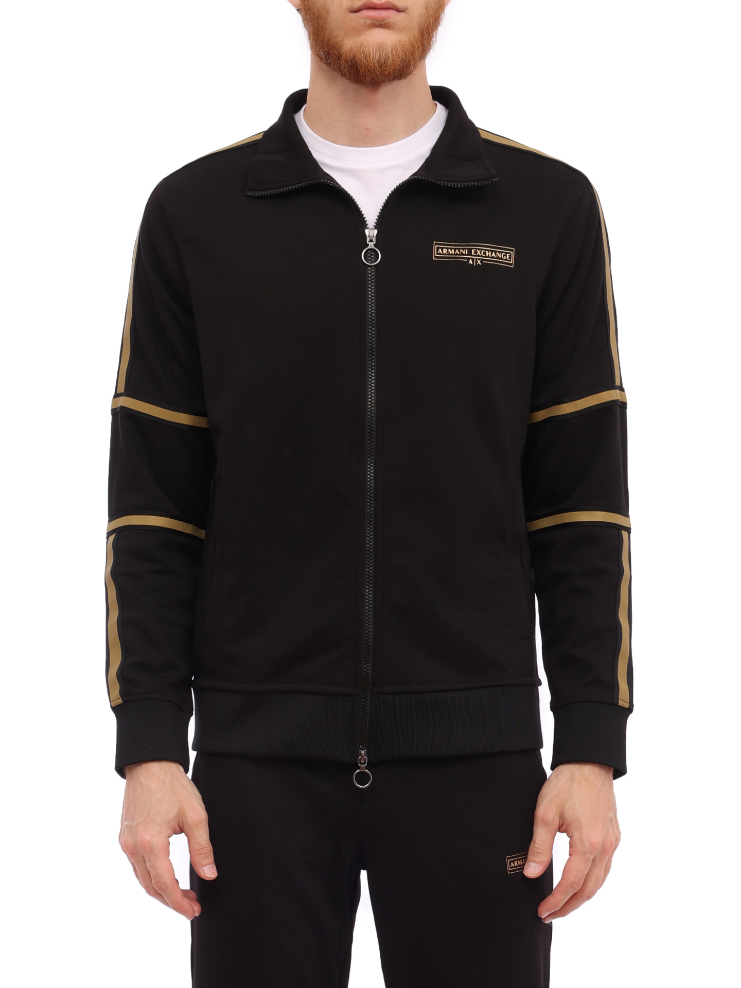 Мастерка Armani Exchange 3RZMRA Z9N1Z 1200 черная мужская с контрастными полосами — купить в интернет-магазине Verdistore