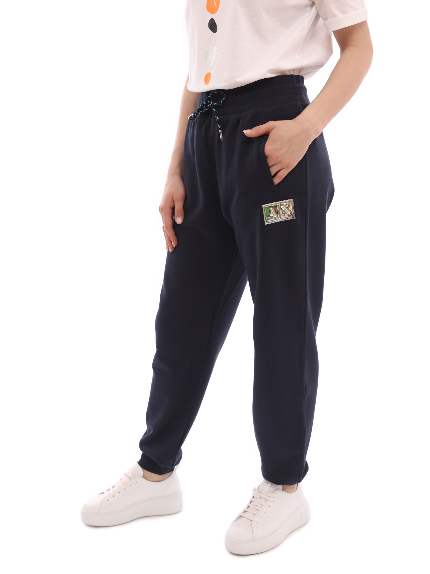 картинка Брюки спортивные Armani Exchange 3LYP75 YJ6UZ 1593 темно-синие женские с манжетами от магазина Verdistore