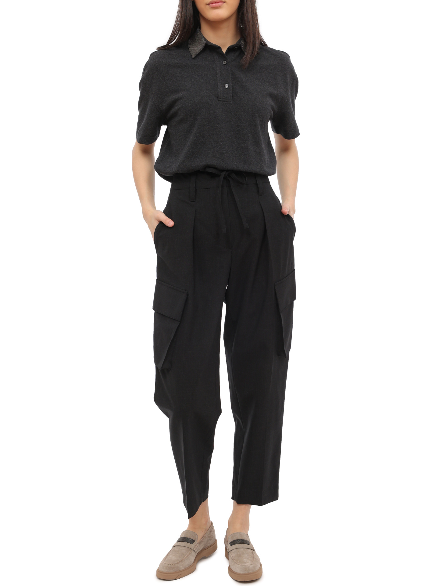 Брюки Brunello Cucinelli M0W07B1254 C2803 темно-серые женские с накладными карманами — купить в интернет-магазине Verdistore