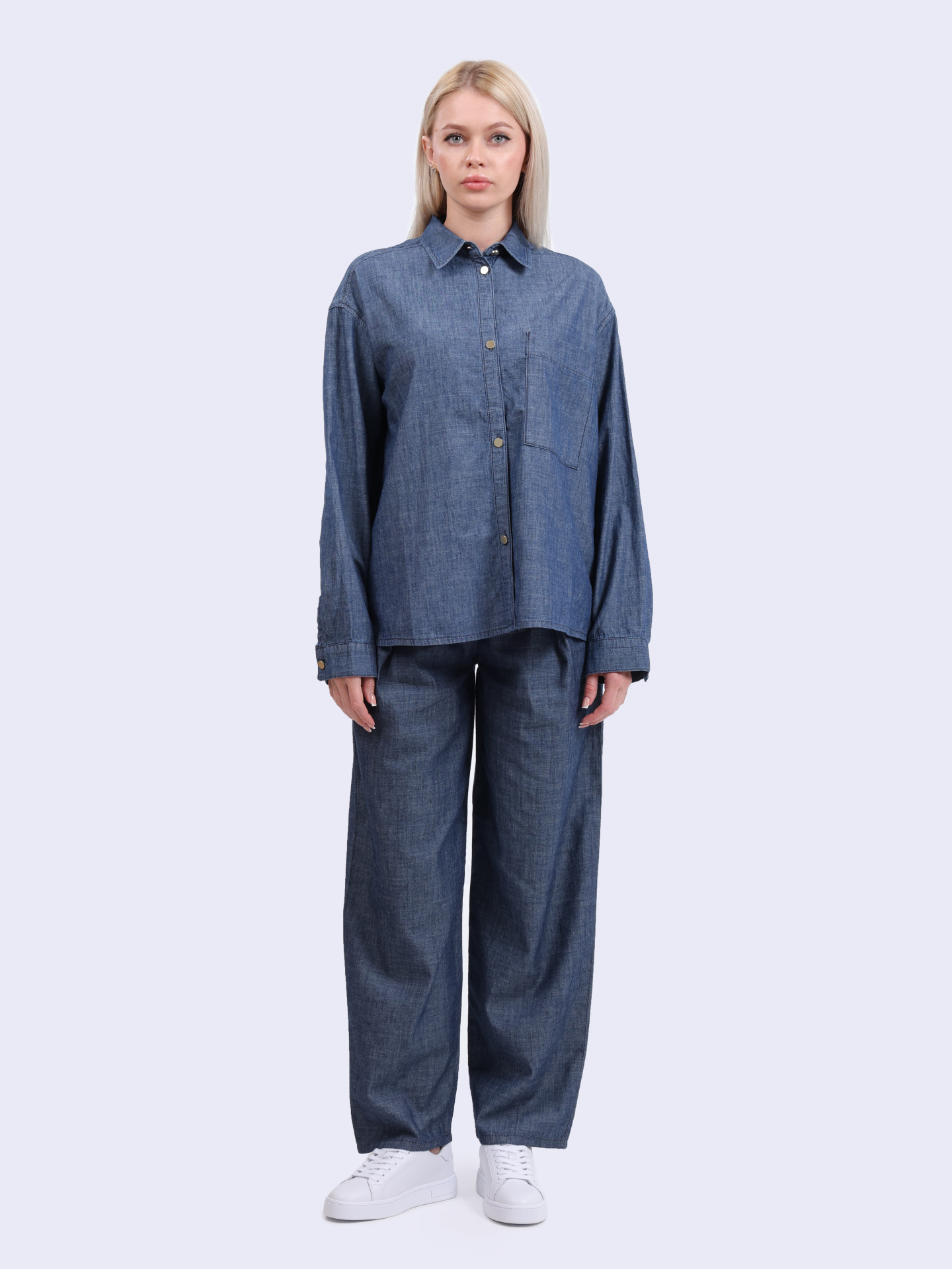 Рубашка Armani Exchange XW000202 AF12895 MB002 синяя женская из денима — купить в интернет-магазине Verdistore