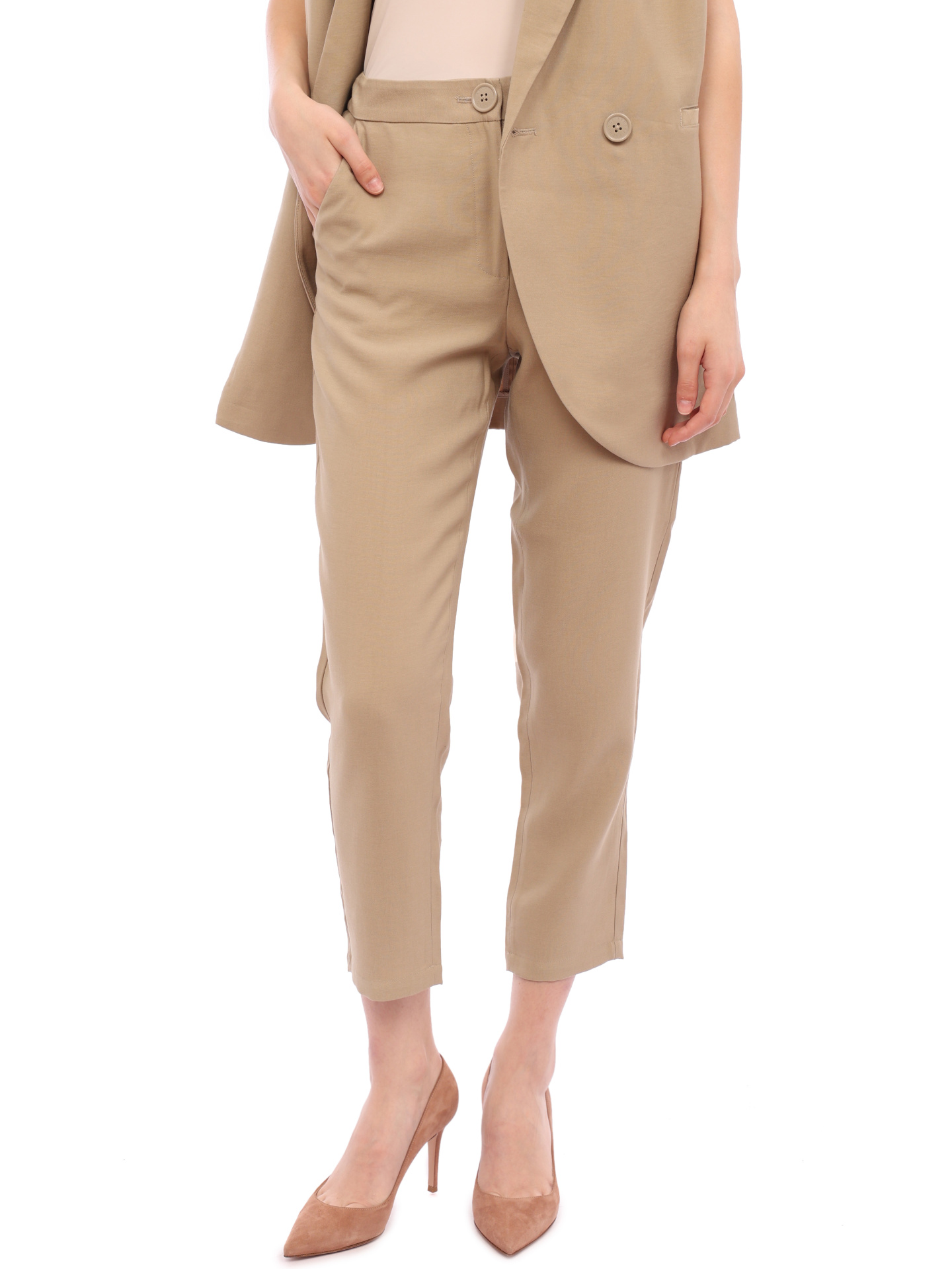 Брюки Armani Exchange 3RYP10 YN6KZ 1780 бежевые женские на завышенной талии — купить в интернет-магазине Verdistore