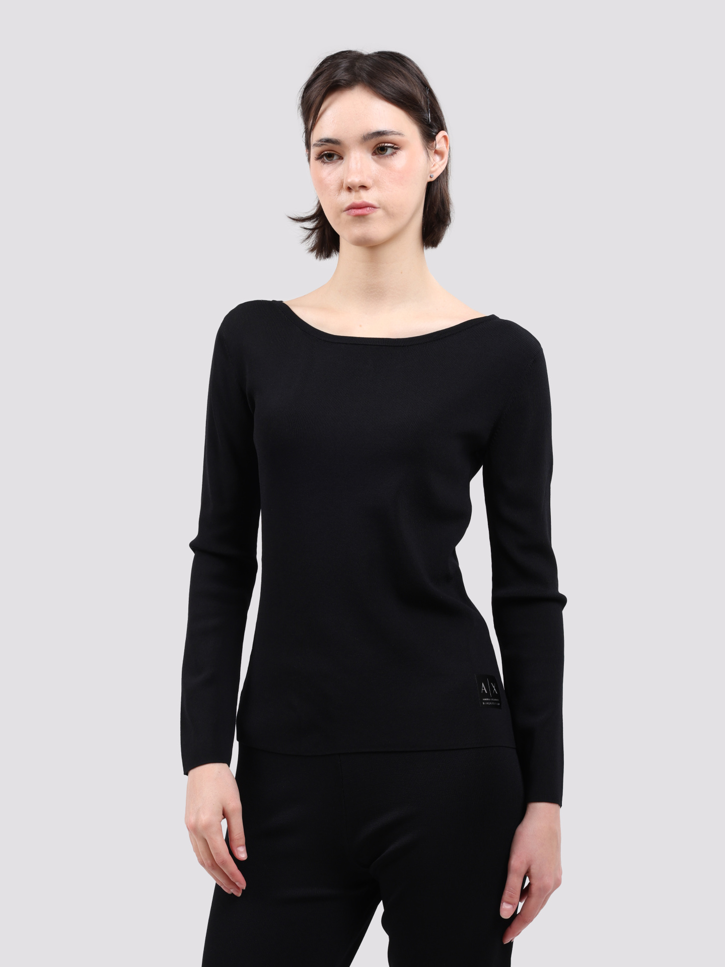 Лонгслив Armani Exchange XW000047 AF10352 UC001 черный женский с вырезом — купить в интернет-магазине Verdistore