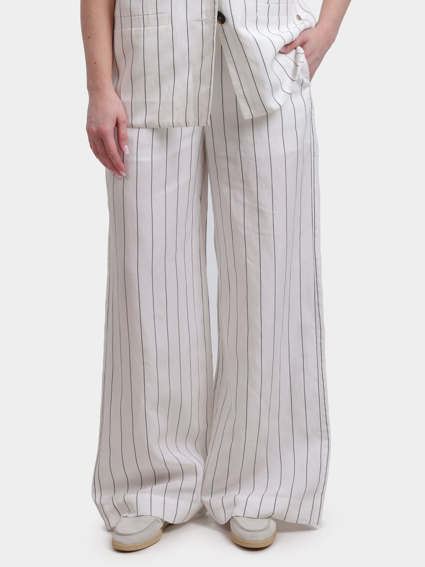 Брюки Liu-Jo WHITE LABEL WA6368 T4818 03Q45 белые женские с принтом в полоску — купить в интернет-магазине Verdistore