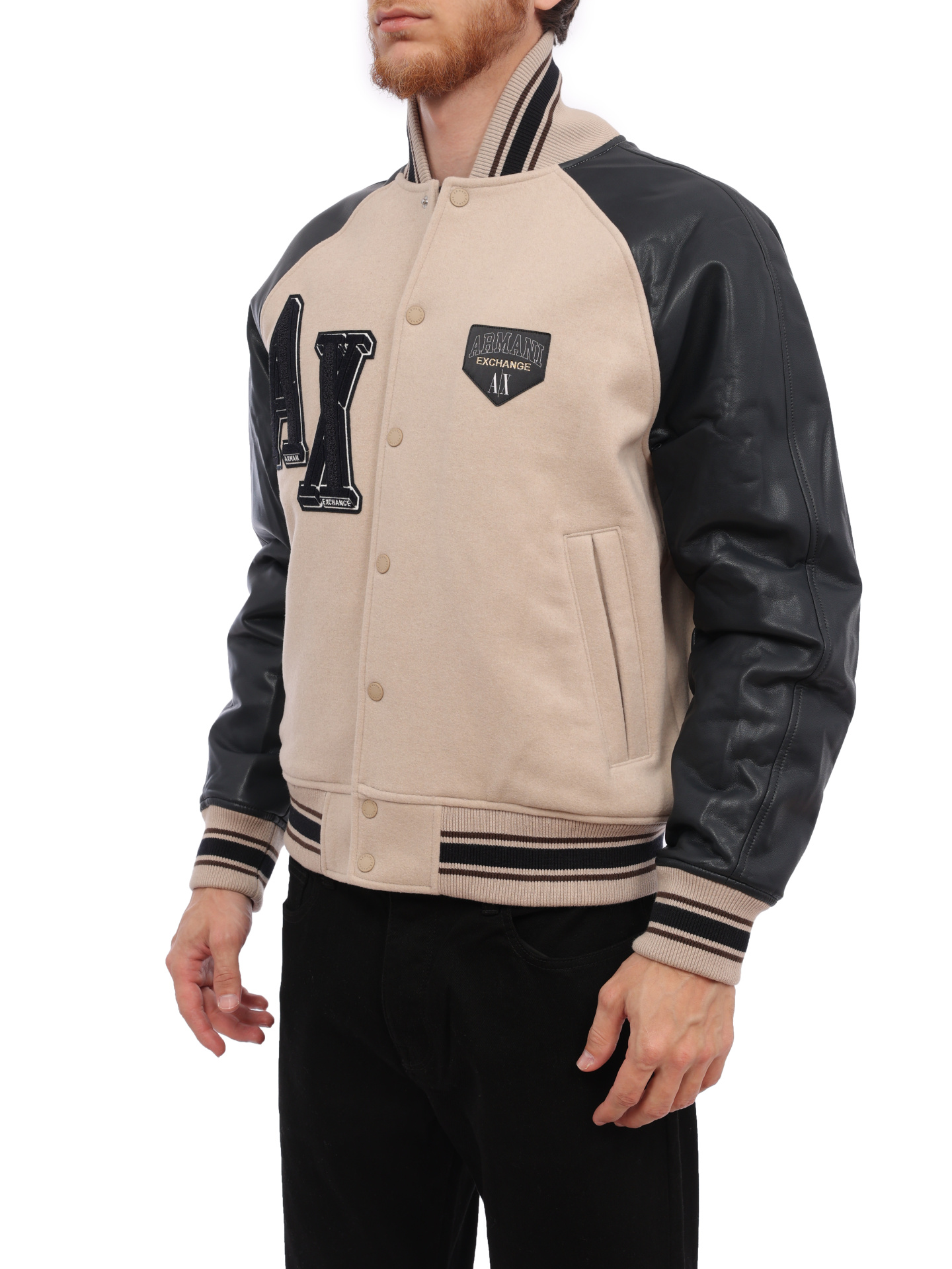 Бомбер Armani Exchange 6RZB21 ZNIKZ 49AJ молочный мужской из шерсти — купить в интернет-магазине Verdistore