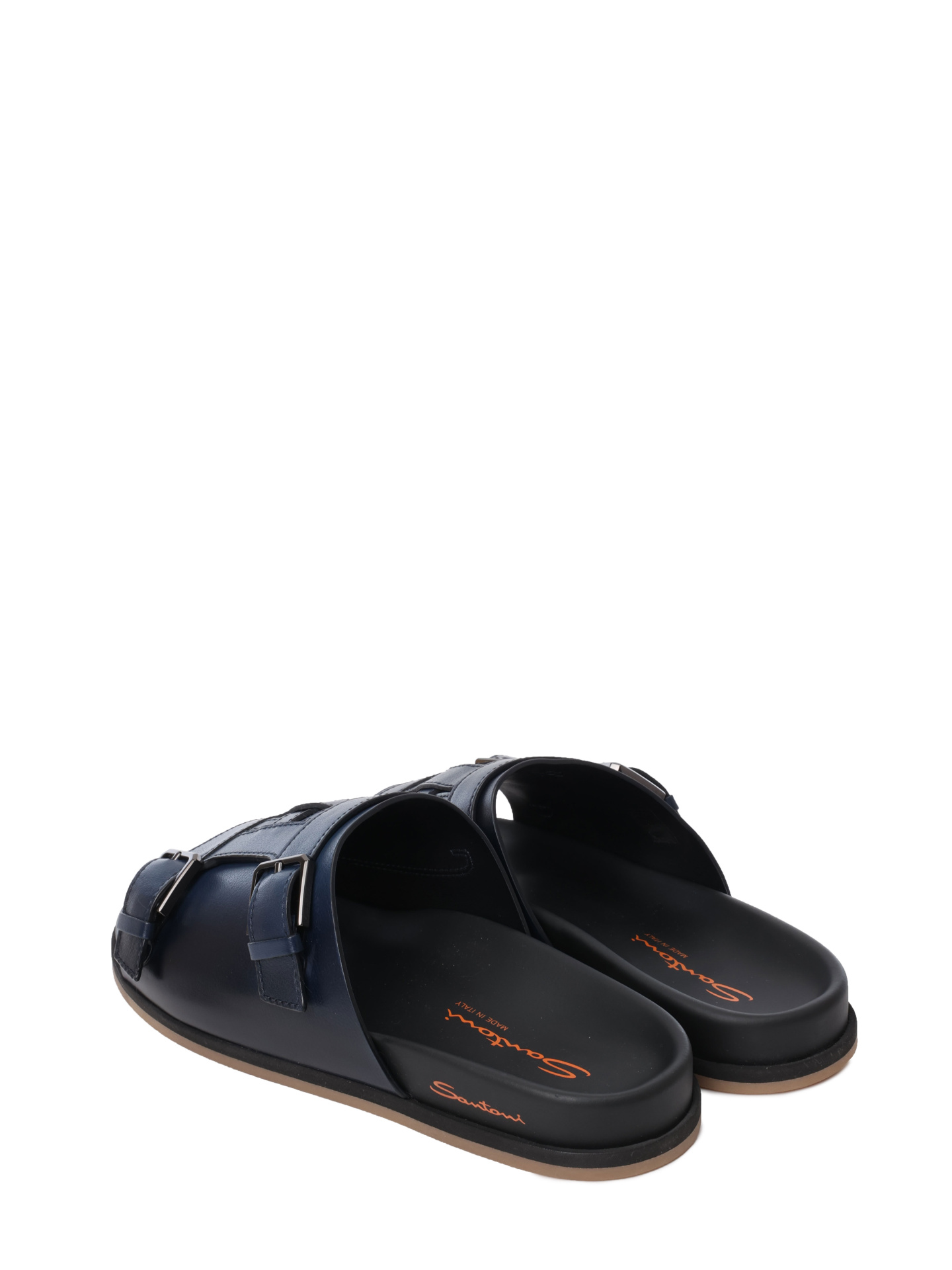 Шлепанцы темно-синие кожаные с ремнями  — купить в интернет-магазине Verdistore