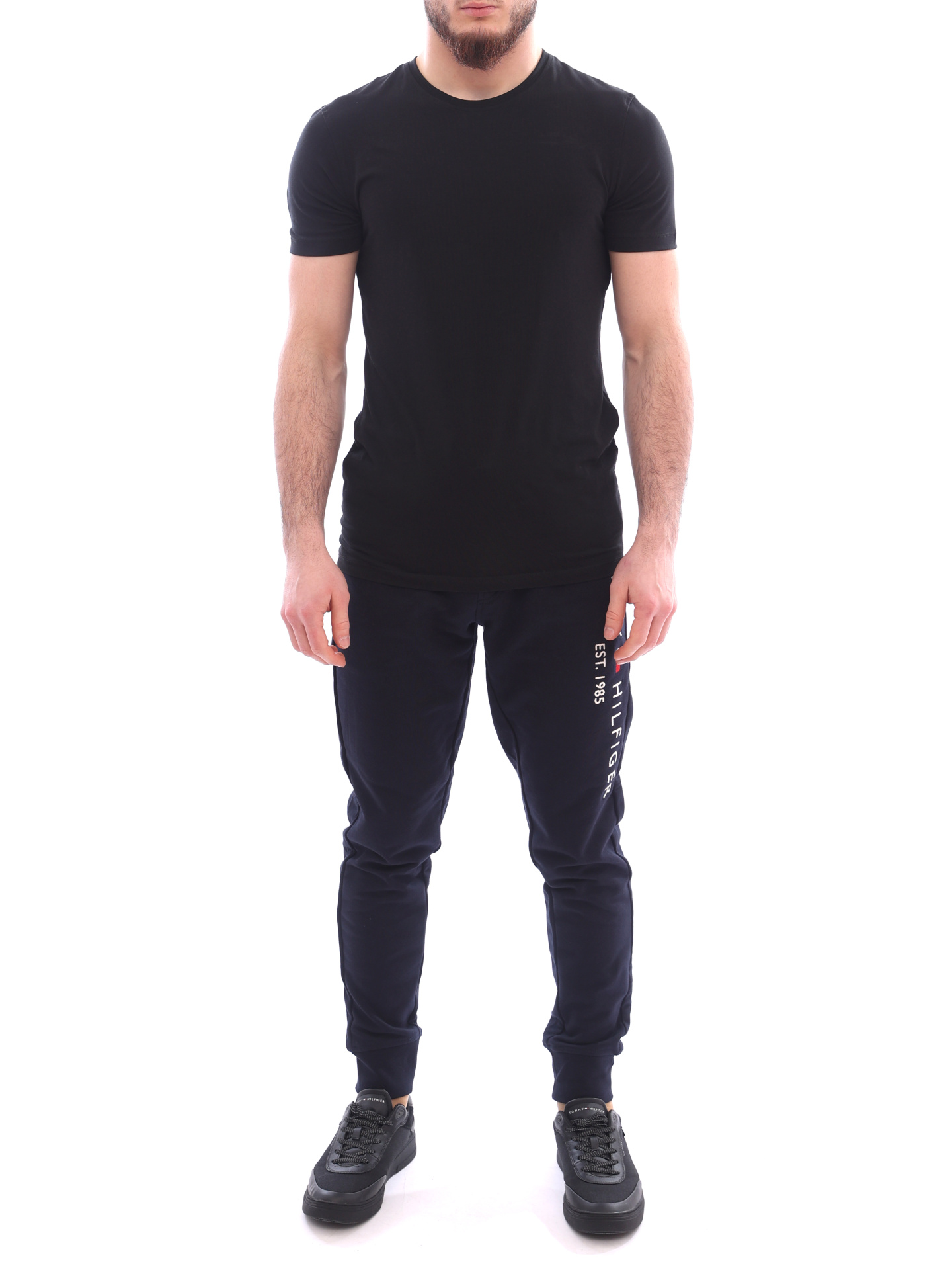 Брюки темно-синие хлопковые зауженного кроя с крупным логотипом сбоку — купить в интернет-магазине Verdistore