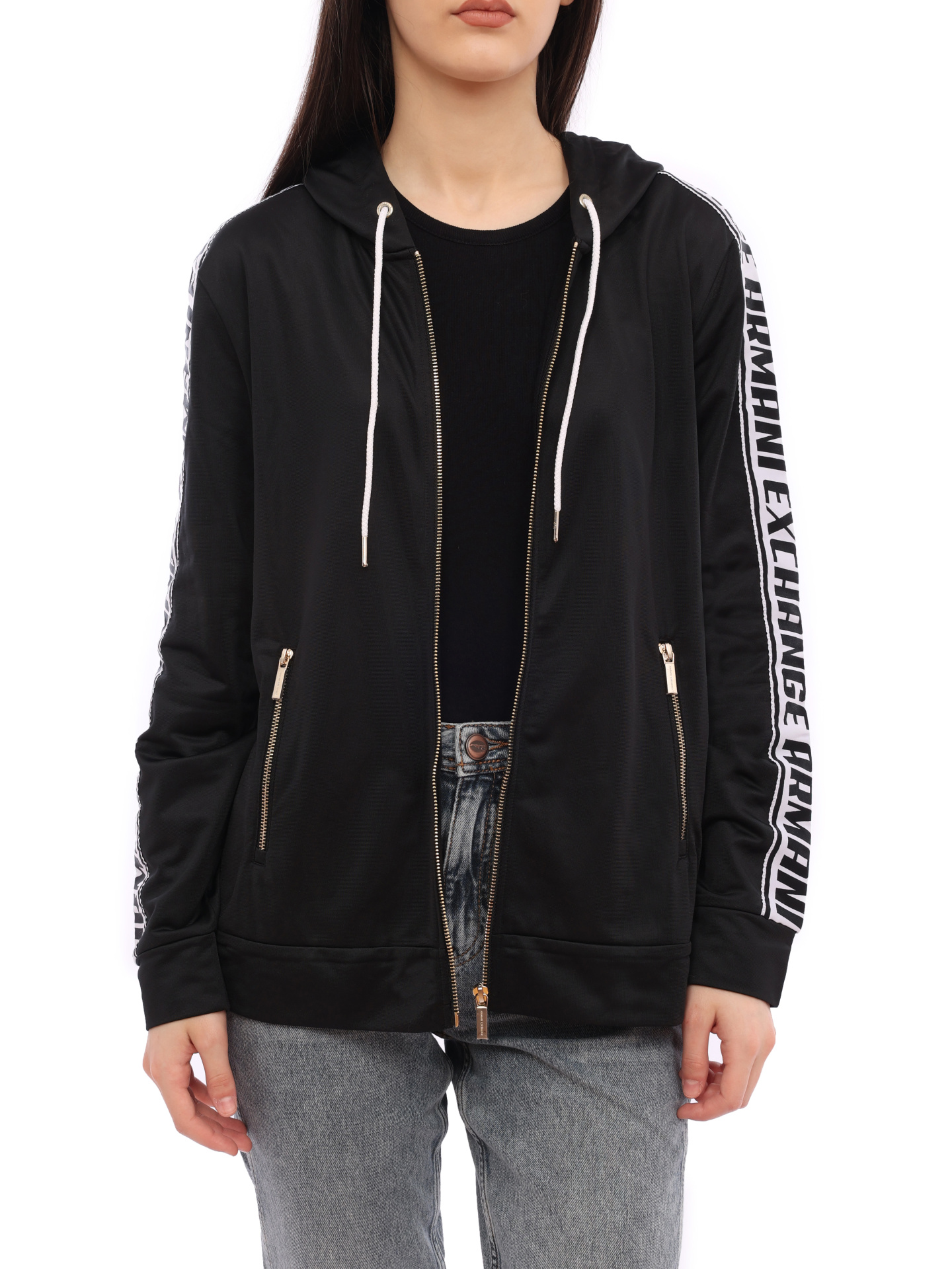 Мастерка Armani Exchange 3HYM84 YJ52Z 1200 чёрная женская с контрастными панелями — купить в интернет-магазине Verdistore
