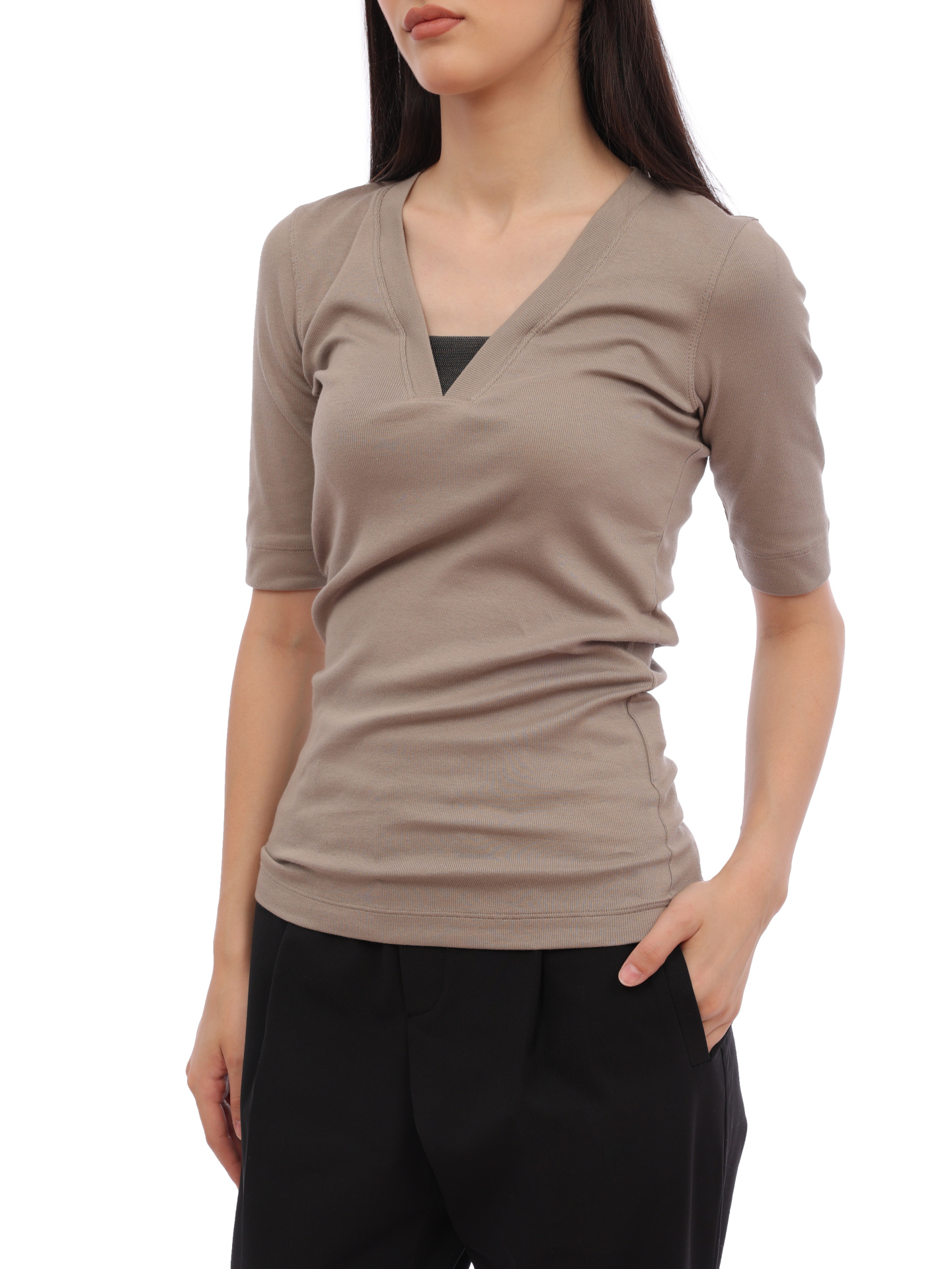 Футболка Brunello Cucinelli M0TC8EL692 C8694 бежевая женская из хлопка — купить в интернет-магазине Verdistore