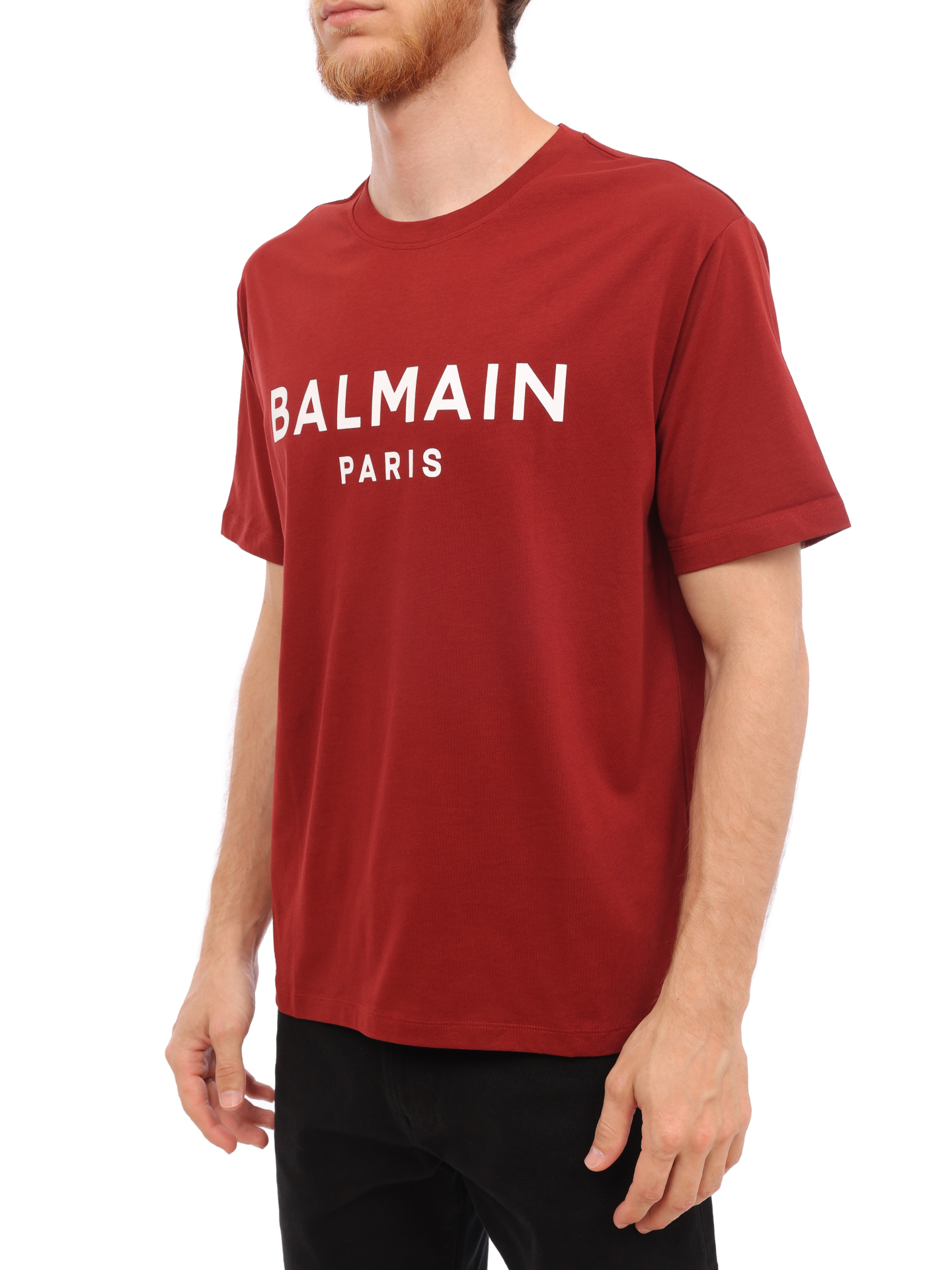 Футболка Balmain BH1EG000BB73 MEB красная мужская с логотипом — купить в интернет-магазине Verdistore