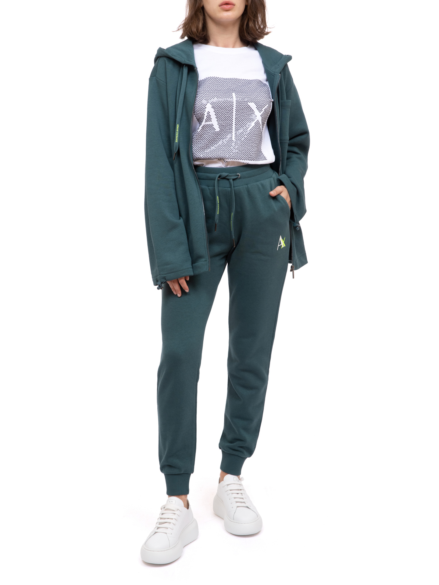 Мастерка Armani Exchange 3KYM78 YJ9HZ 1813 зеленая женская с логотипом на капюшоне — купить в интернет-магазине Verdistore