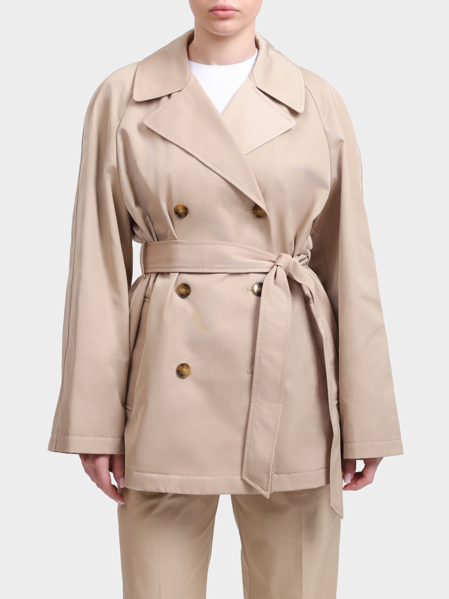 Тренч Marella MLLUMIDO 001 бежевый женский двубортный укороченный — купить в интернет-магазине Verdistore