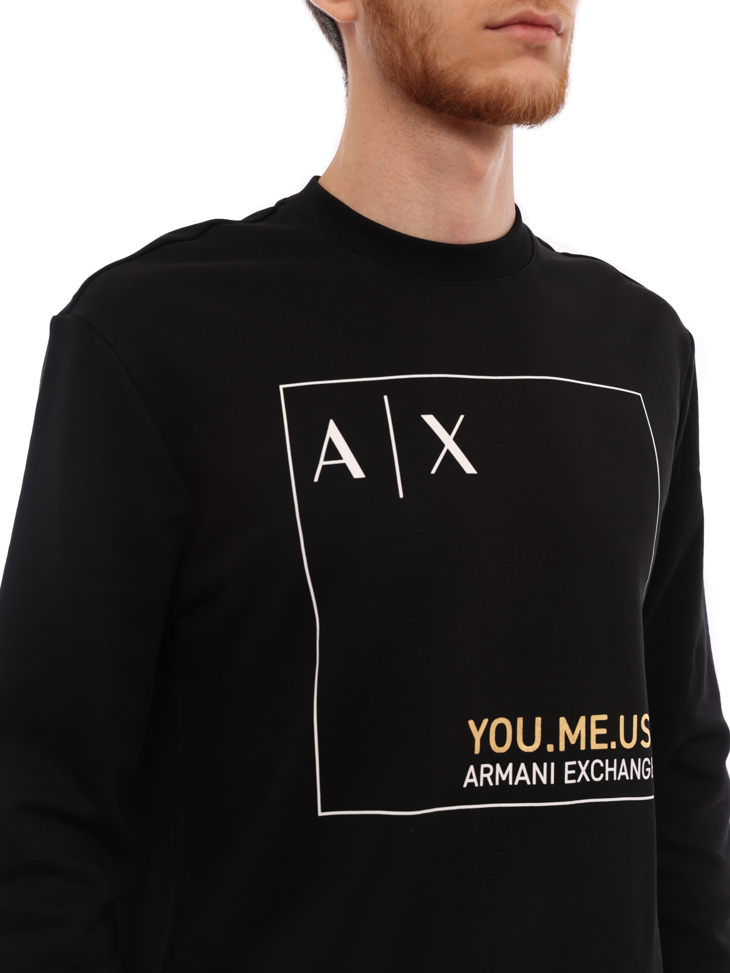 Свитшот Armani Exchange 6LZMAY ZJFAZ 1200 черный мужской с логотипом — купить в интернет-магазине Verdistore