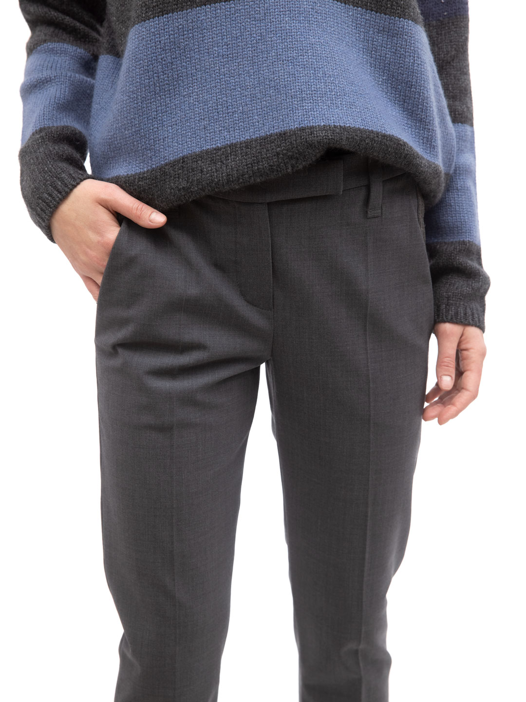 Брюки Brunello Cucinelli M0W07P6726 серые женские из шерсти — купить в интернет-магазине Verdistore