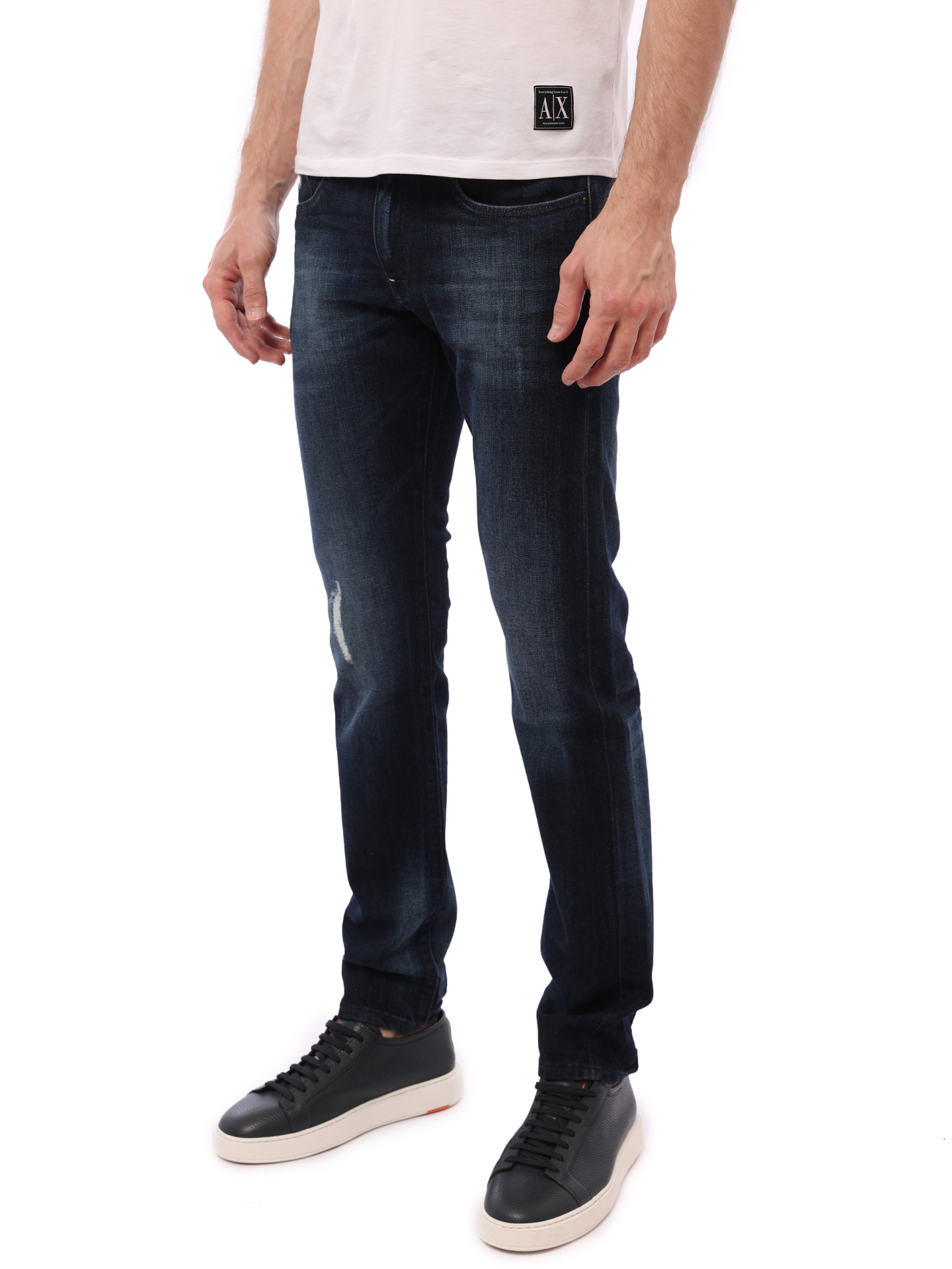 Джинсы Armani Exchange 6ZZJ13 Z1DHZ темно-синие мужские с потёртостями — купить в интернет-магазине Verdistore