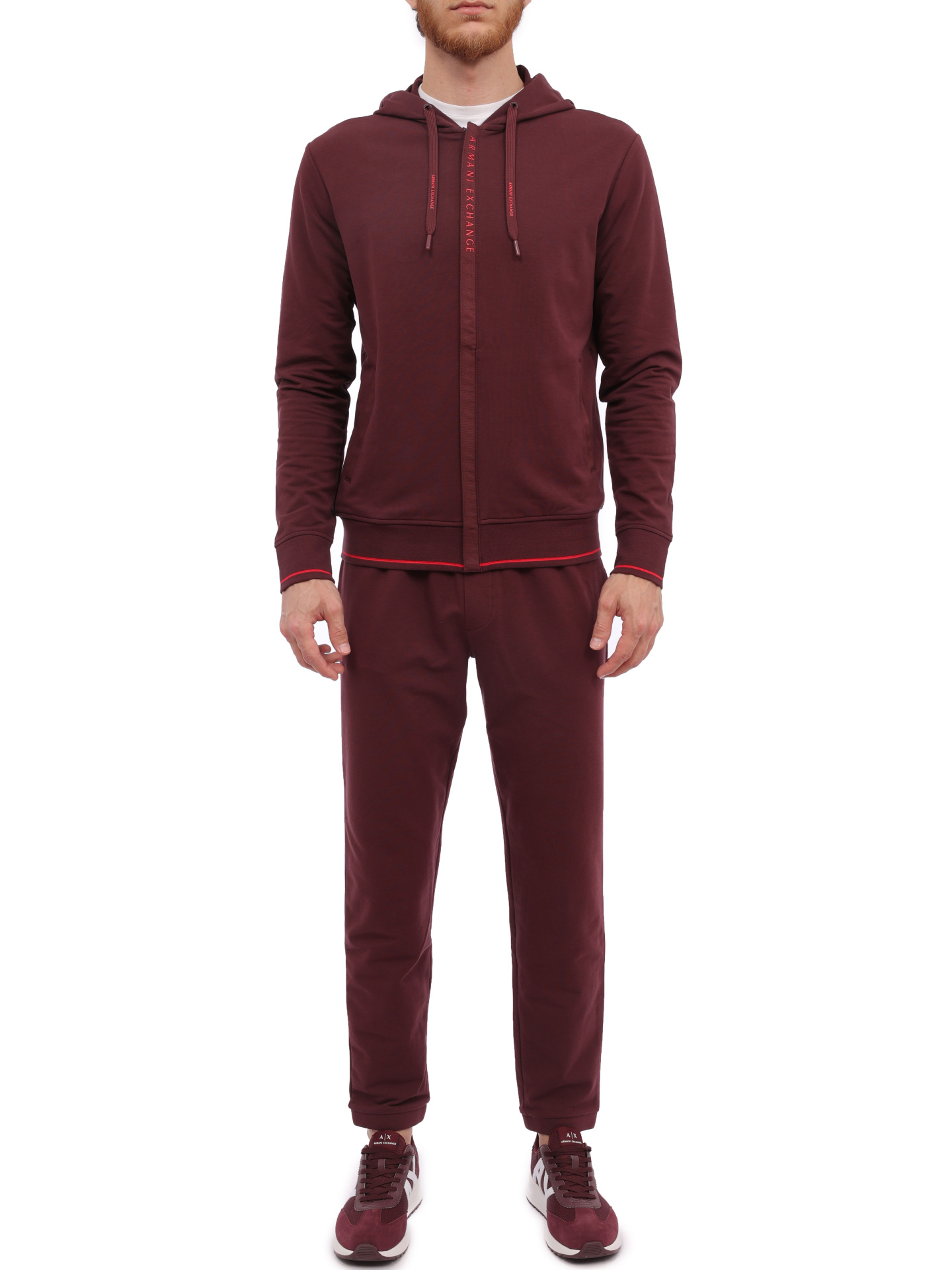 Мастерка Armani Exchange 8NZM82 ZJH3Z 14AU бордовая мужская с контрастной полосой — купить в интернет-магазине Verdistore