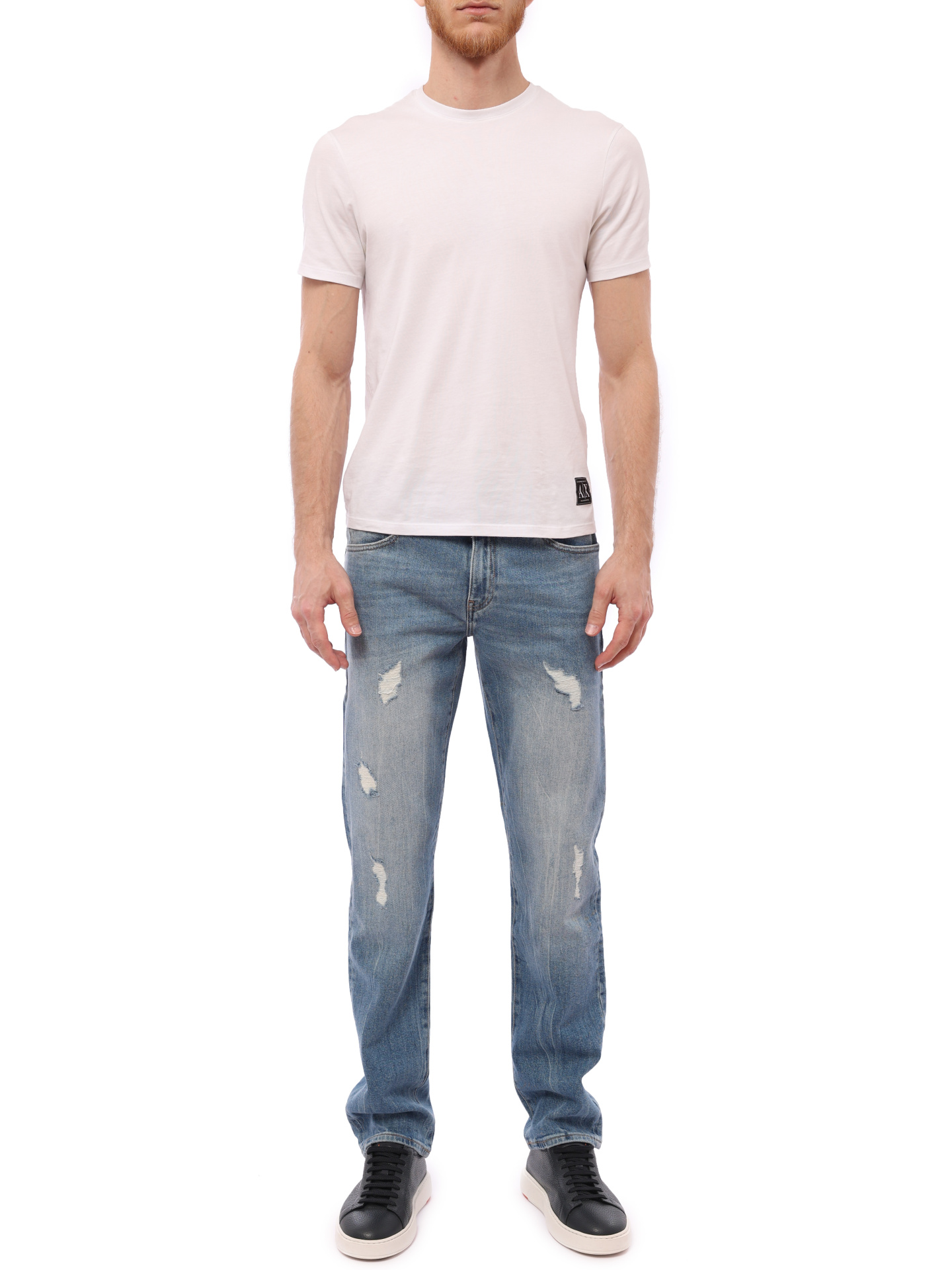 Джинсы Armani Exchange 6GZJ16 Z1RJZ светло-синие мужские с потертостями — купить в интернет-магазине Verdistore
