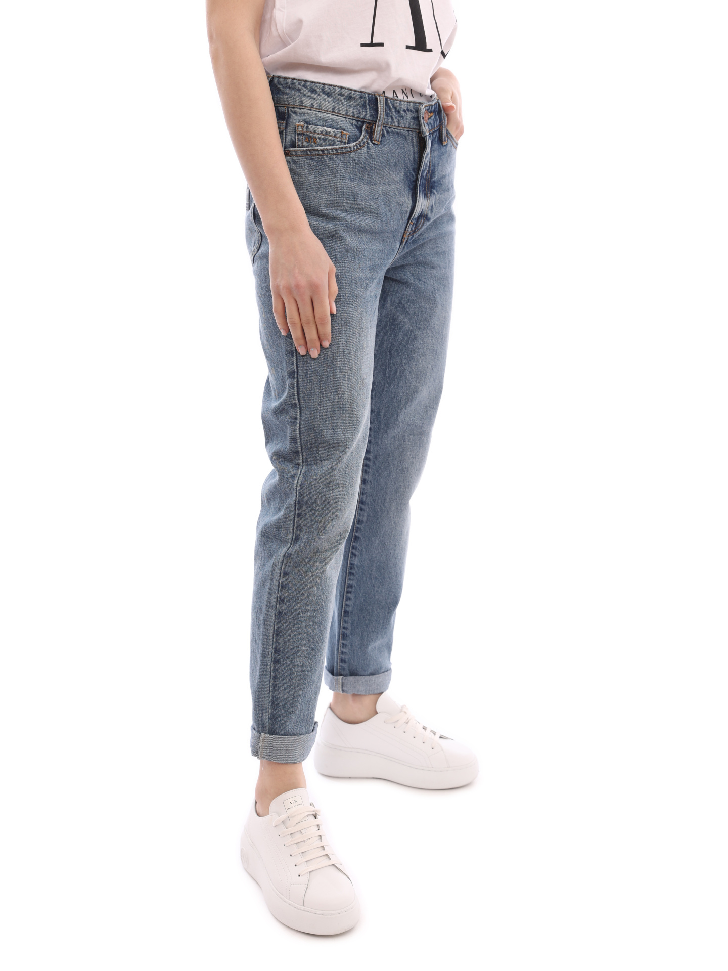 Джинсы Armani Exchange 3LYJ06 Y1VFZ 1500 голубые женские на завышенной талии — купить в интернет-магазине Verdistore