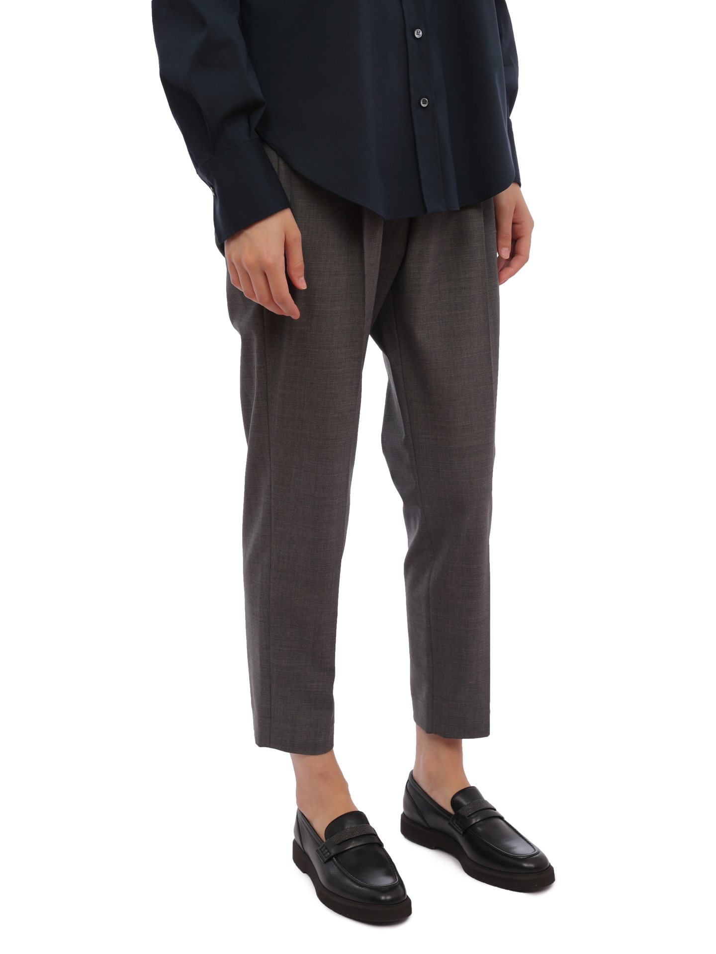 Брюки Brunello Cucinelli M0W07B1031 C010 серые женские из шерсти — купить в интернет-магазине Verdistore